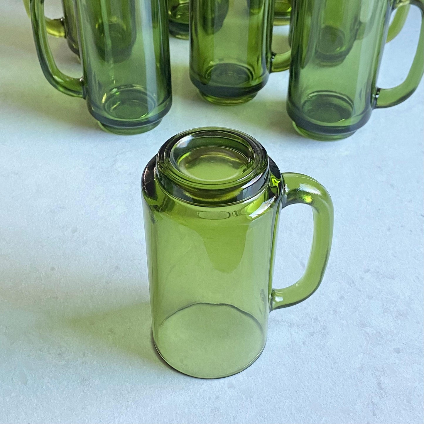 Vintage Avocado Green 12 Ounce D Handle Mugs - Set of 10