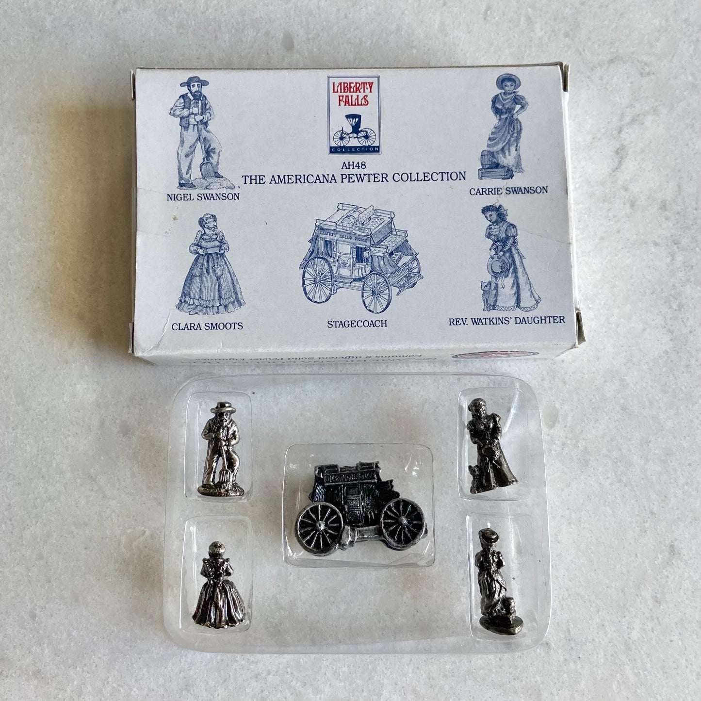 Vintage Liberty Falls Americana Collection Village - 3 Pewter Figurine Sets