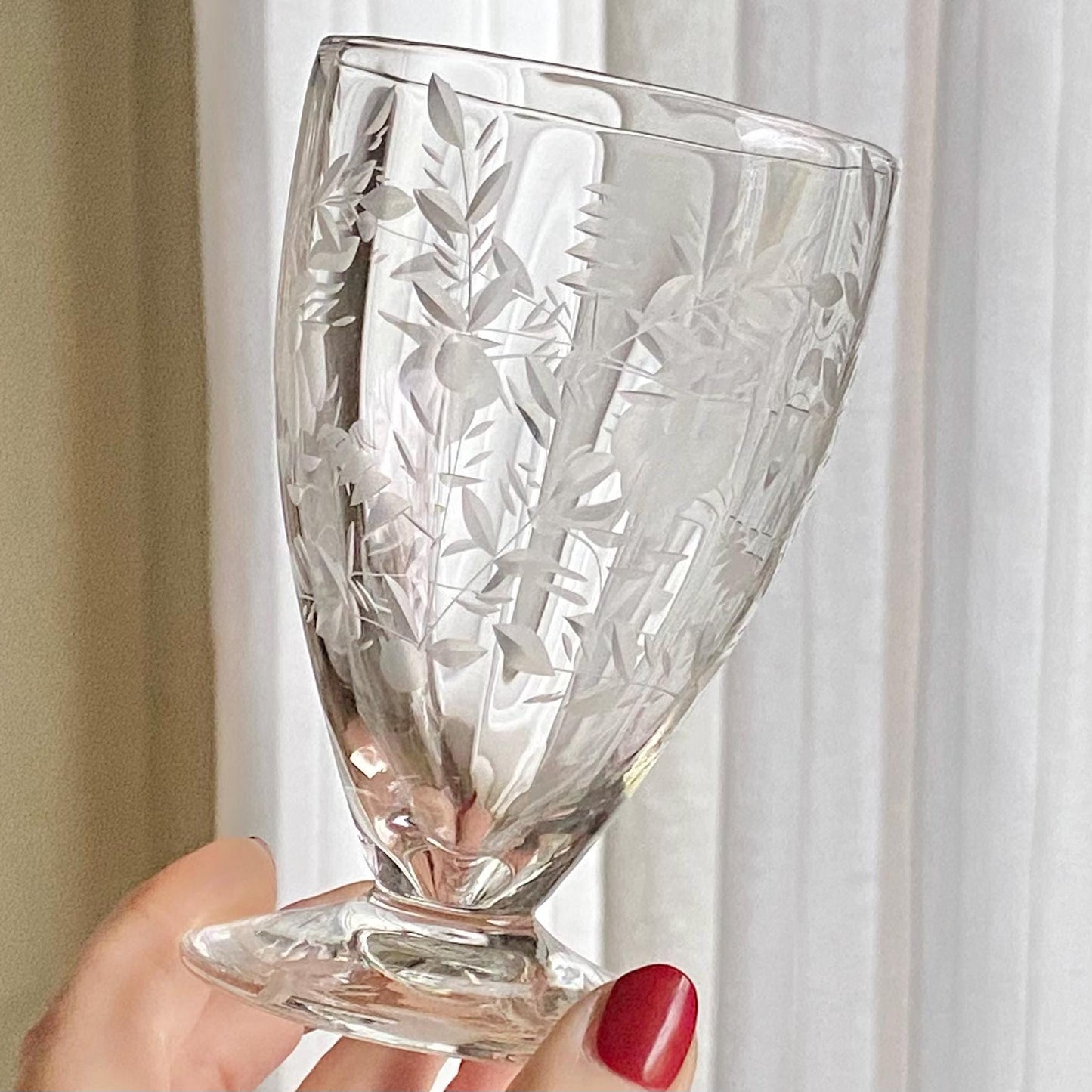 Vintage Etched Footed Glasses - Set of 9