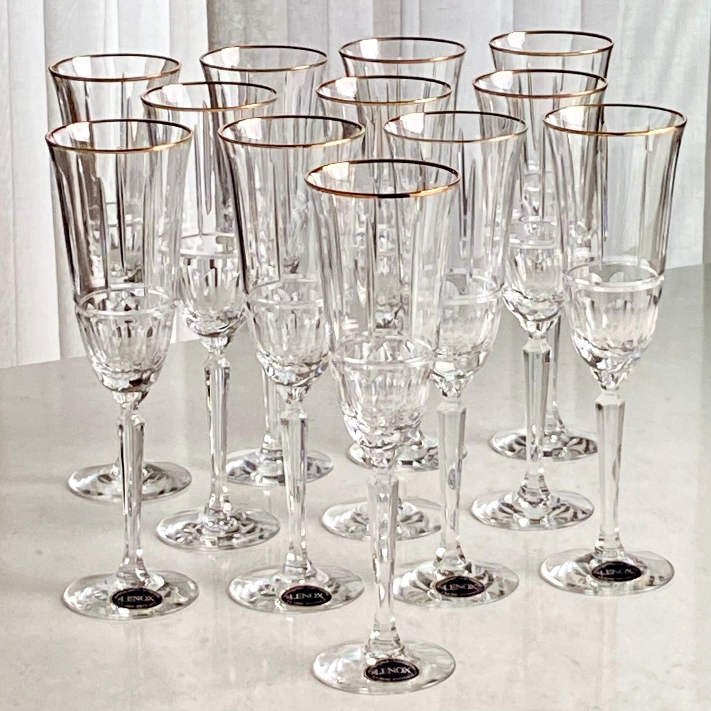 Vintage Lenox Classic Regency Gold Rim Glasses (circa 1988 - 1992) - Set of 12 Champagne Flutes