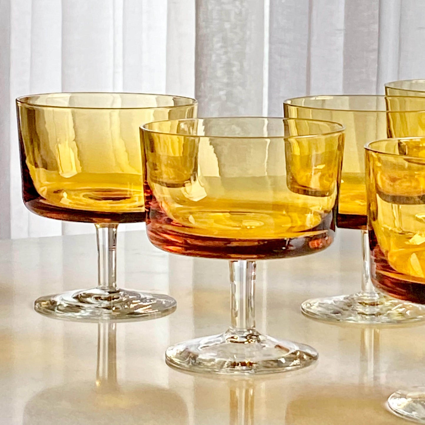 Vintage Cristal D'Arques-Durand Cavalier Amber Glasses - Set of 10