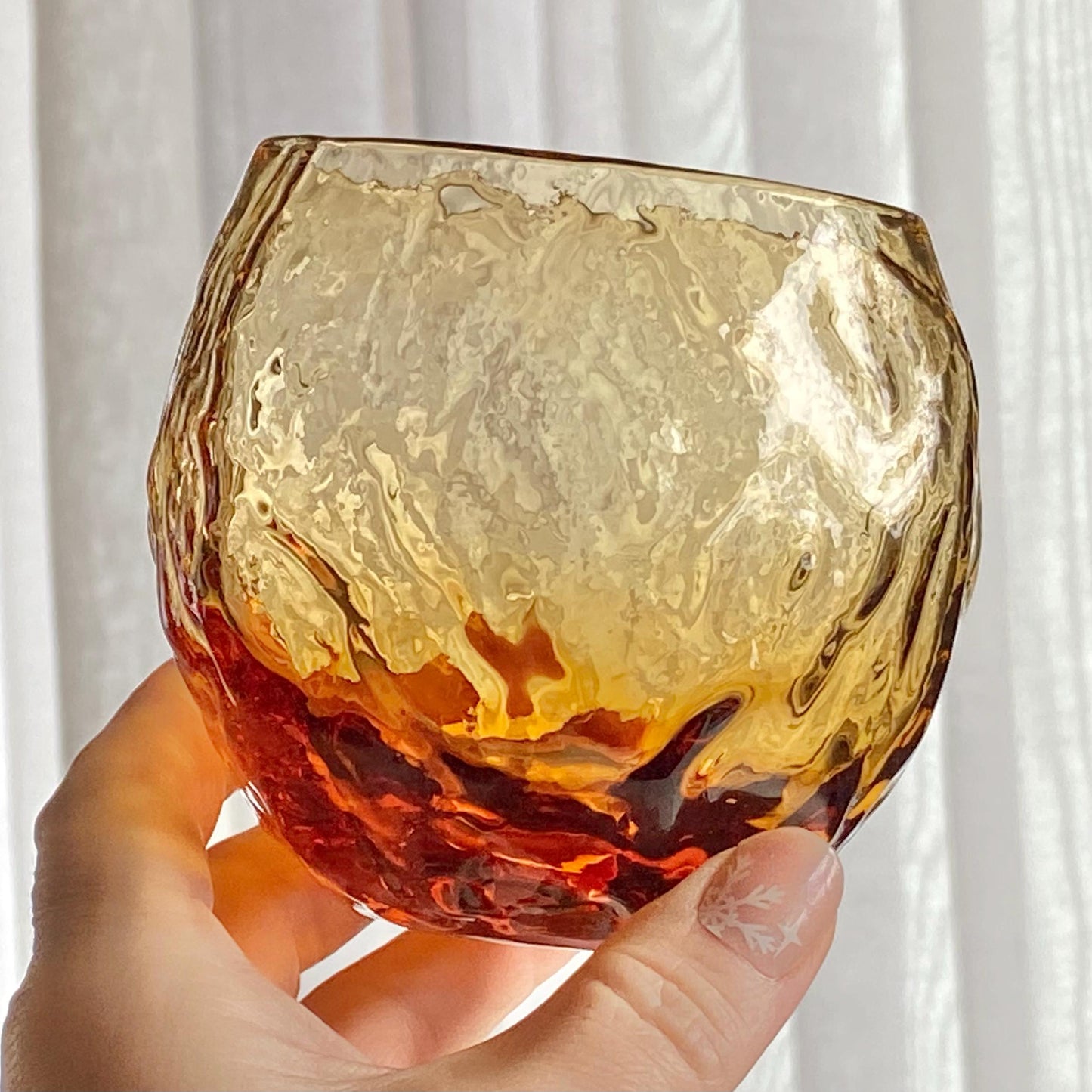 Vintage Seneca Driftwood Amber Crinkle Roly Poly 12 Ounce Glasses - Set of 12