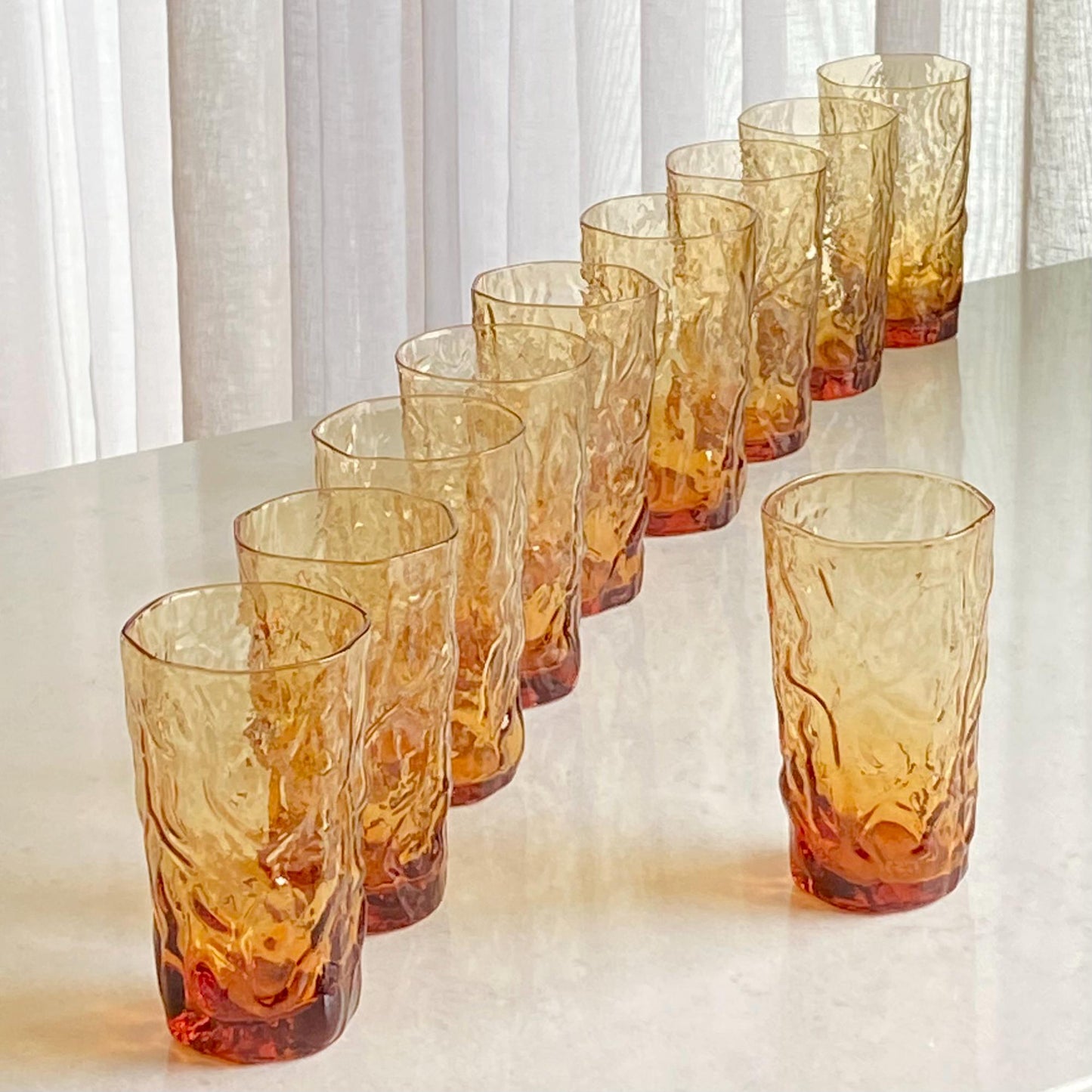 Vintage Seneca Driftwood Amber Crinkle 10 Ounce Tumbler Glasses - Set of 10