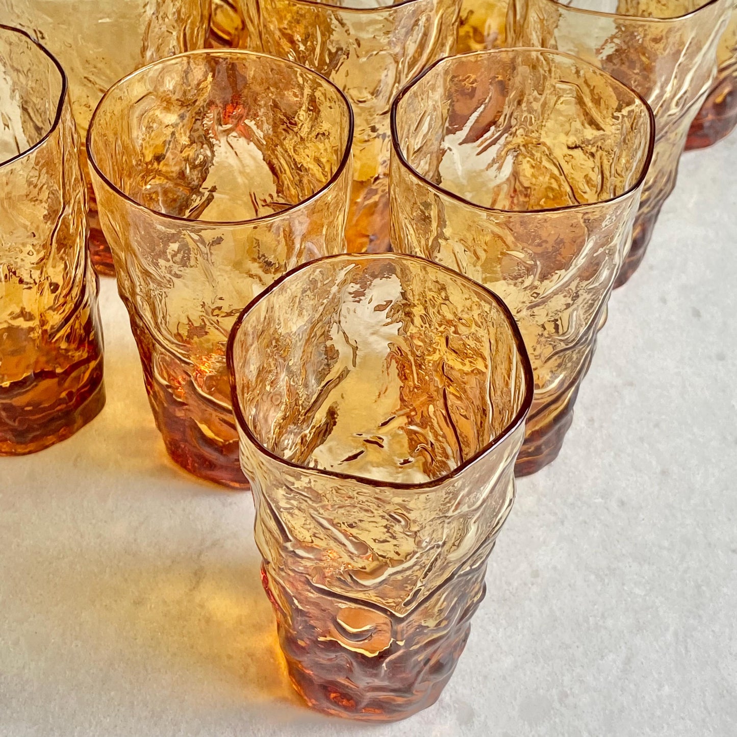 Vintage Seneca Driftwood Amber Crinkle 10 Ounce Tumbler Glasses - Set of 10