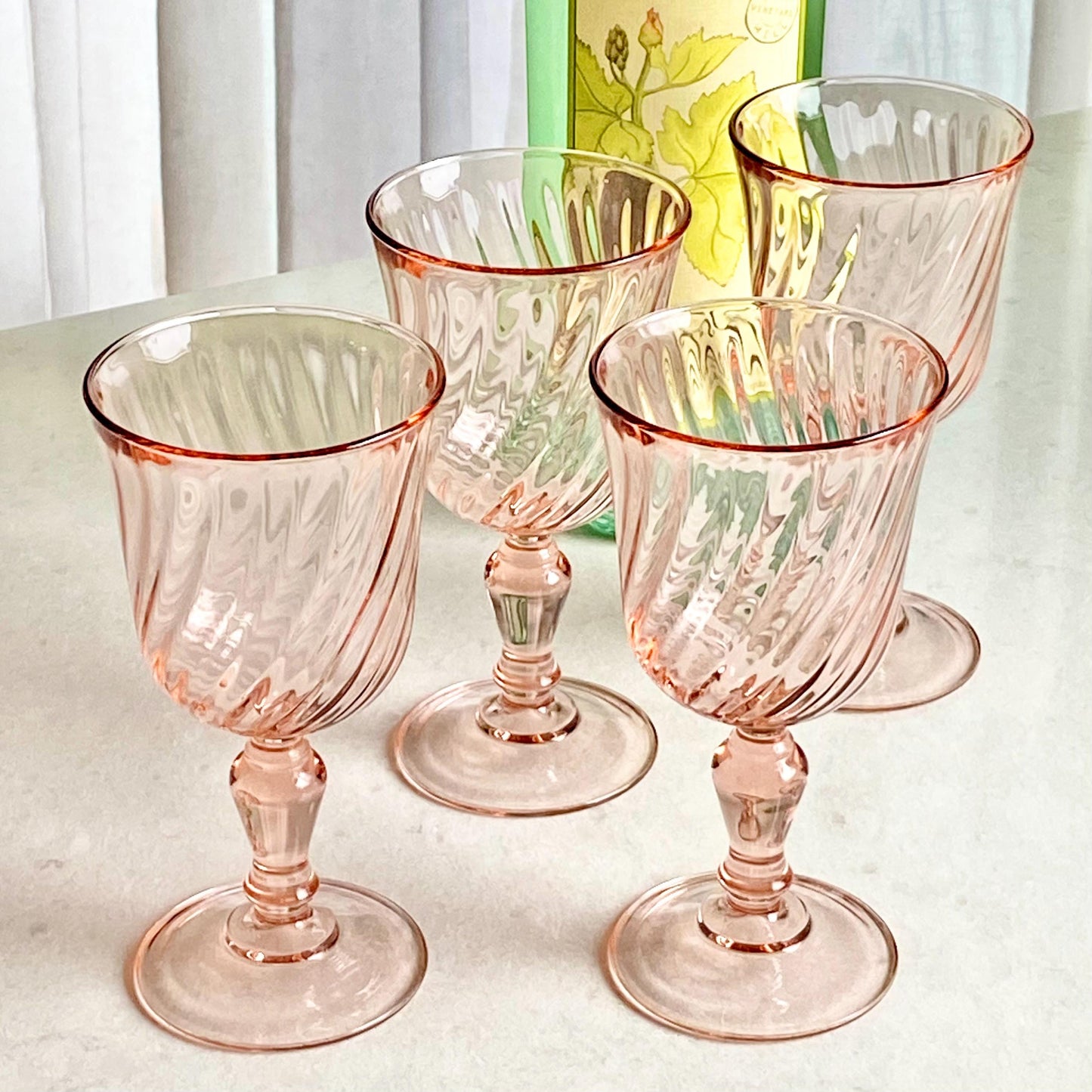 Vintage Rosaline Pink Swirl Glasses - Set of 4