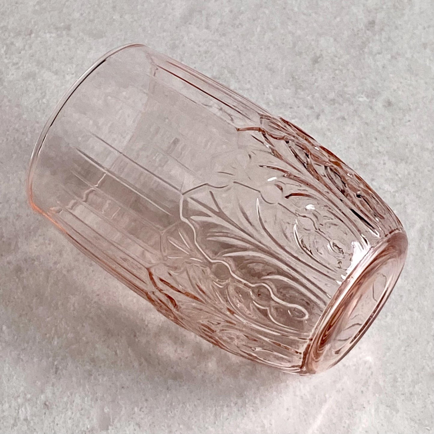 Vintage MacBeth Evans Crystal Leaf Pink Tumbler Glasses (circa 1928) - Set of 13