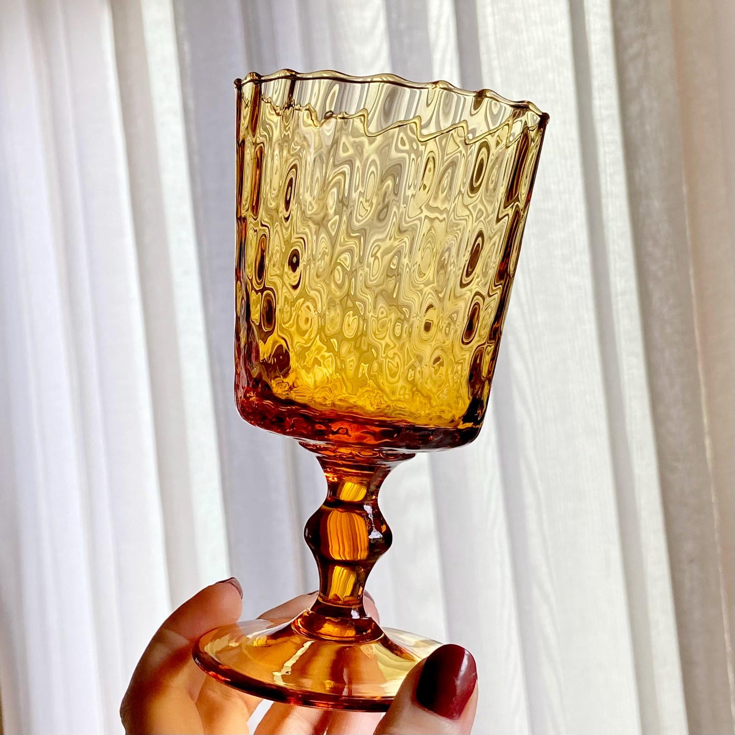 Vintage Optic Pattern Amber Glasses - Set of 5