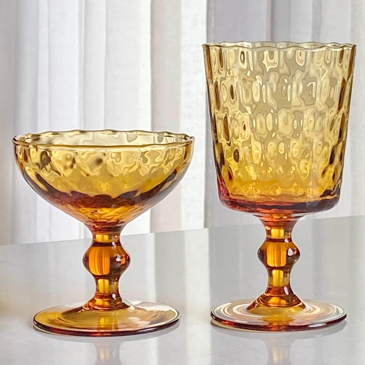 Vintage Optic Pattern Amber Glasses - Set of 5