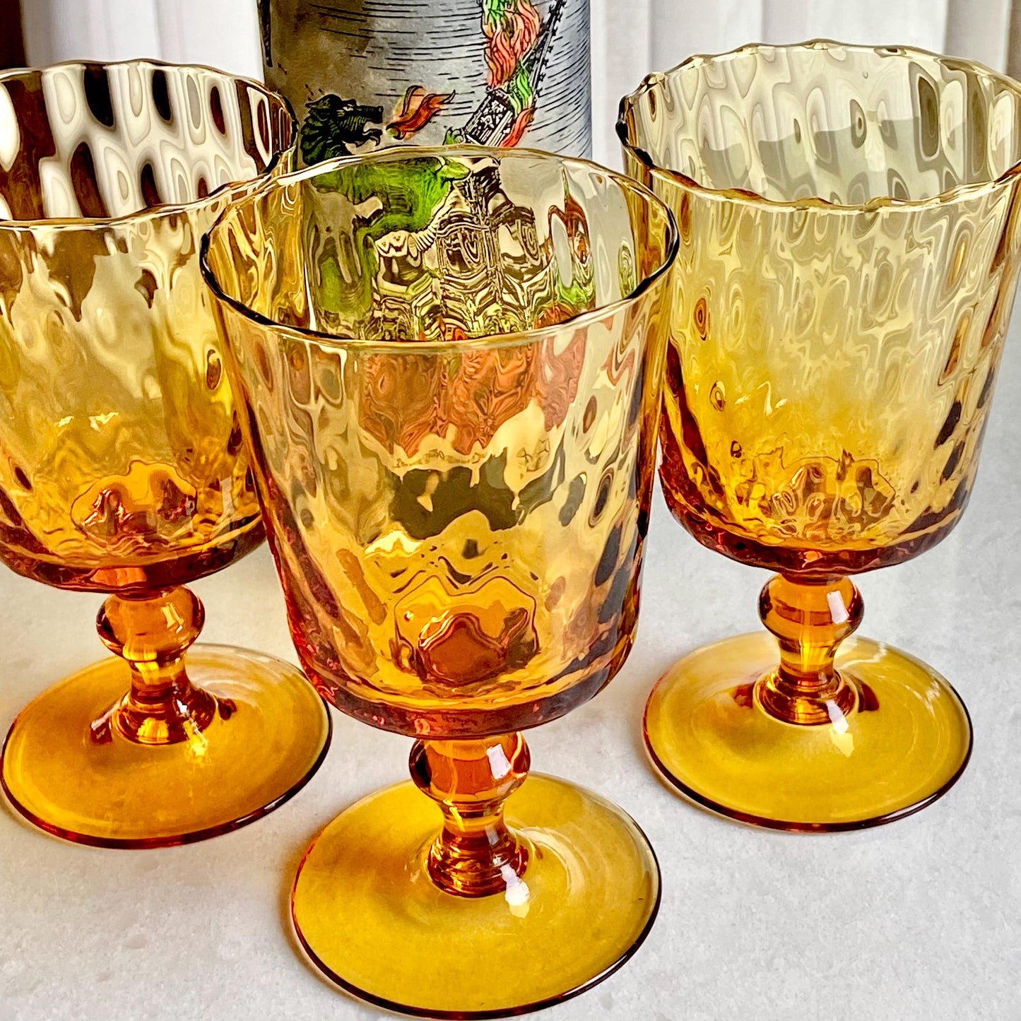 Vintage Optic Pattern Amber Glasses - Set of 5