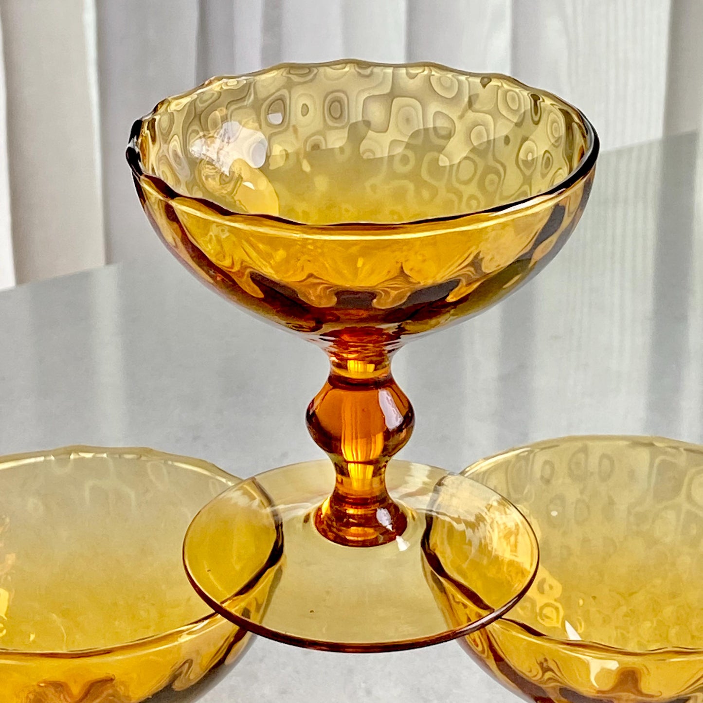 Vintage Optic Pattern Amber Glasses - Set of 3