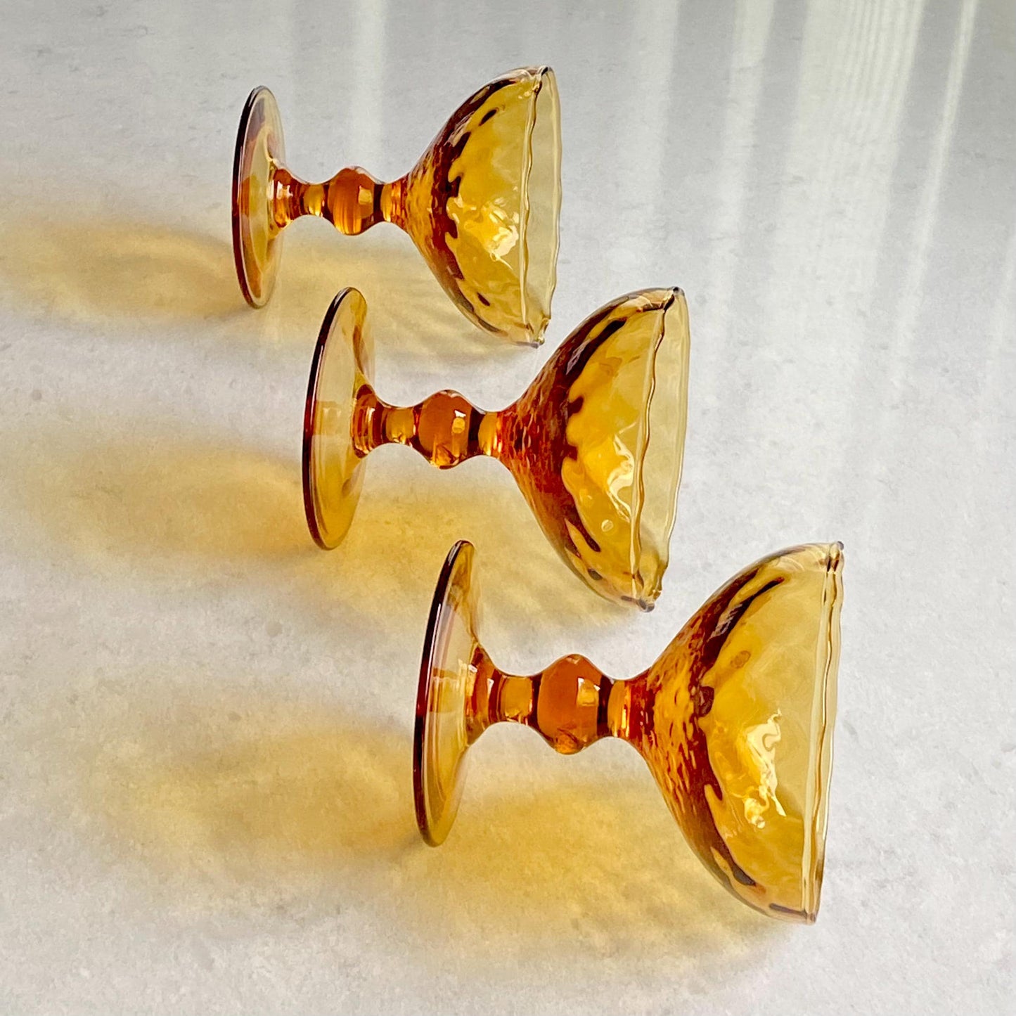 Vintage Optic Pattern Amber Glasses - Set of 3