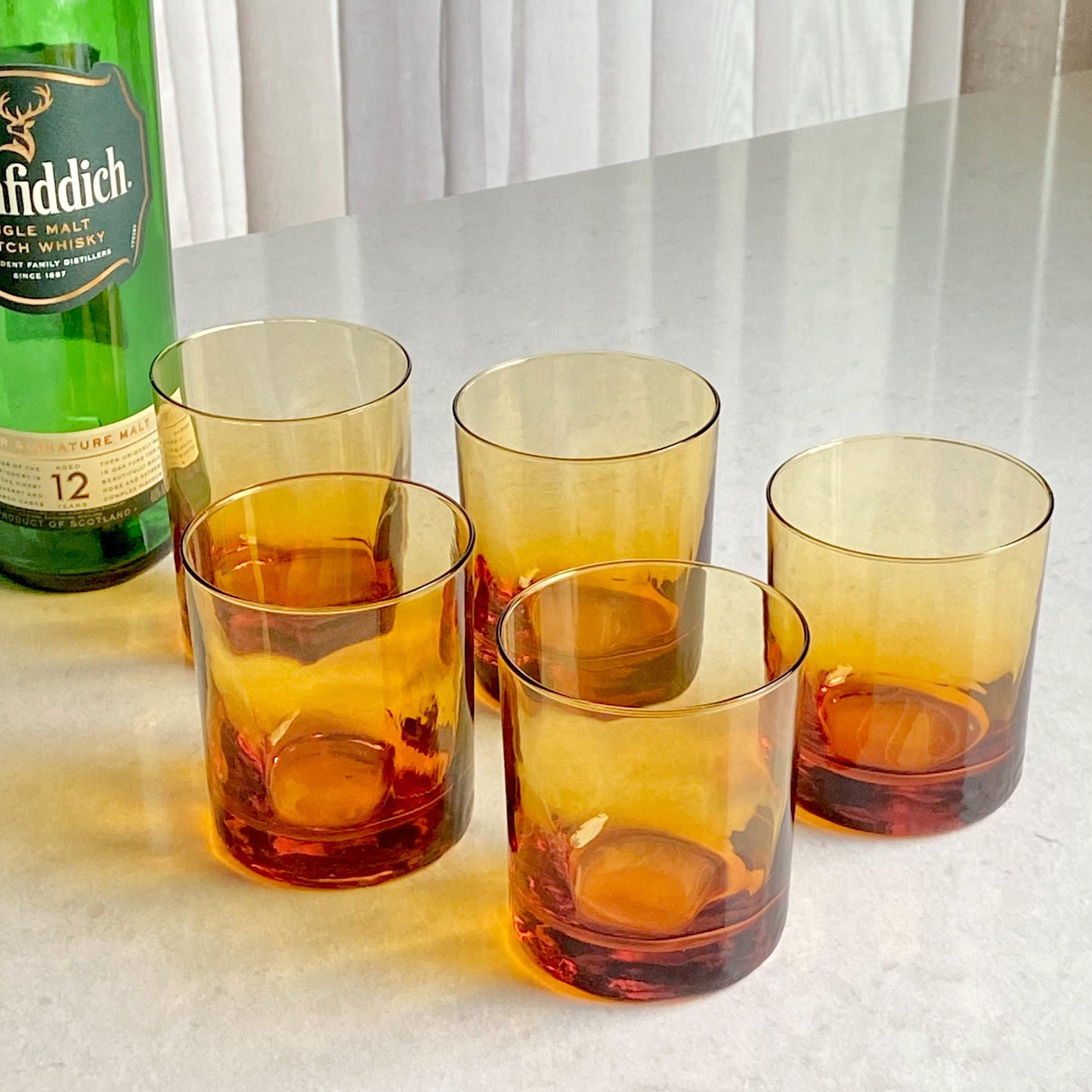 Vintage Amber Tumbler Glasses - Set of 5