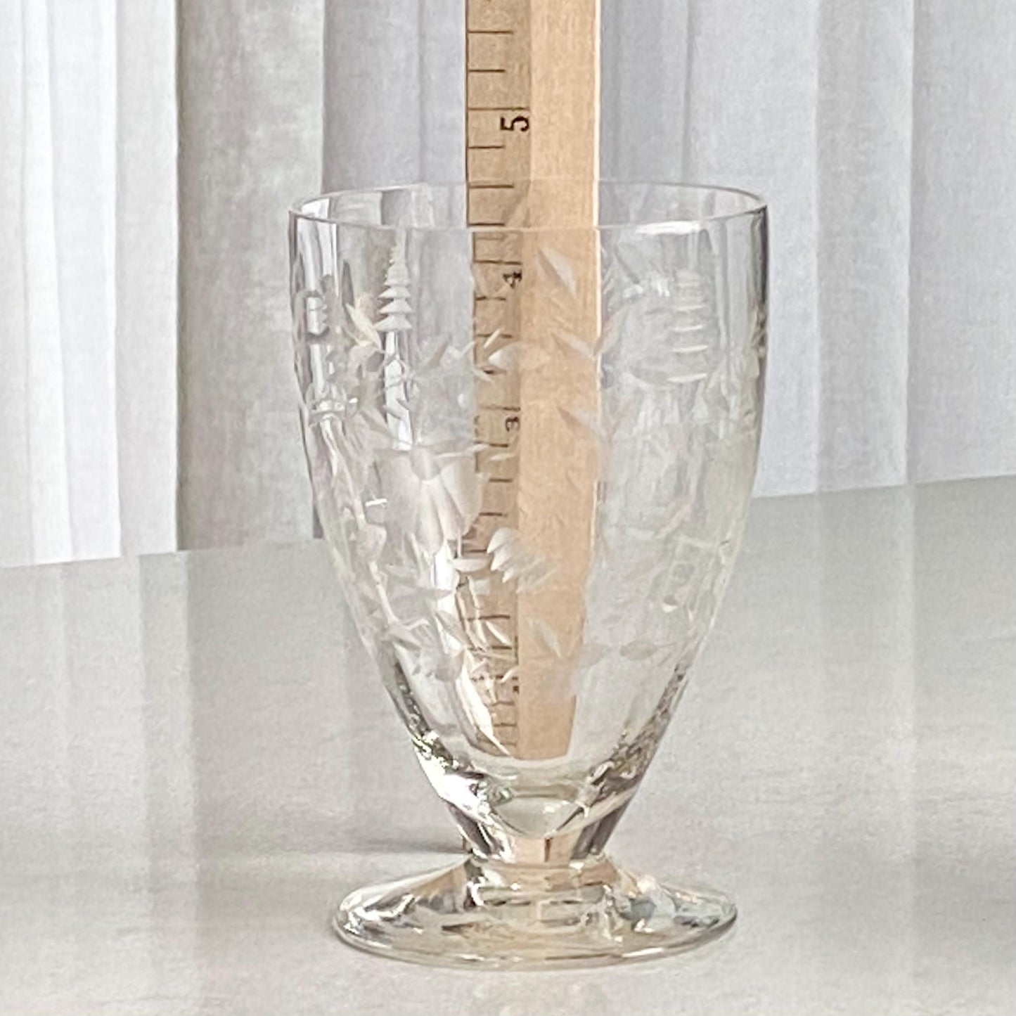 Vintage Etched Footed Glasses - Set of 9