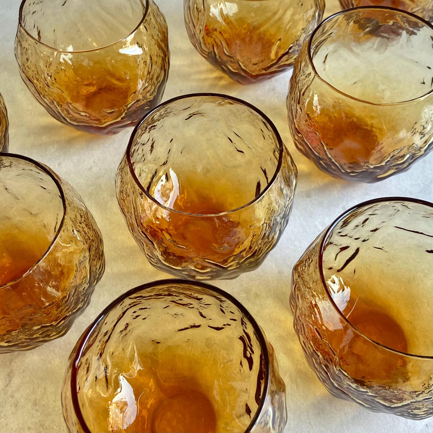 Vintage Seneca Driftwood Amber Crinkle Roly Poly 12 Ounce Glasses - Set of 12