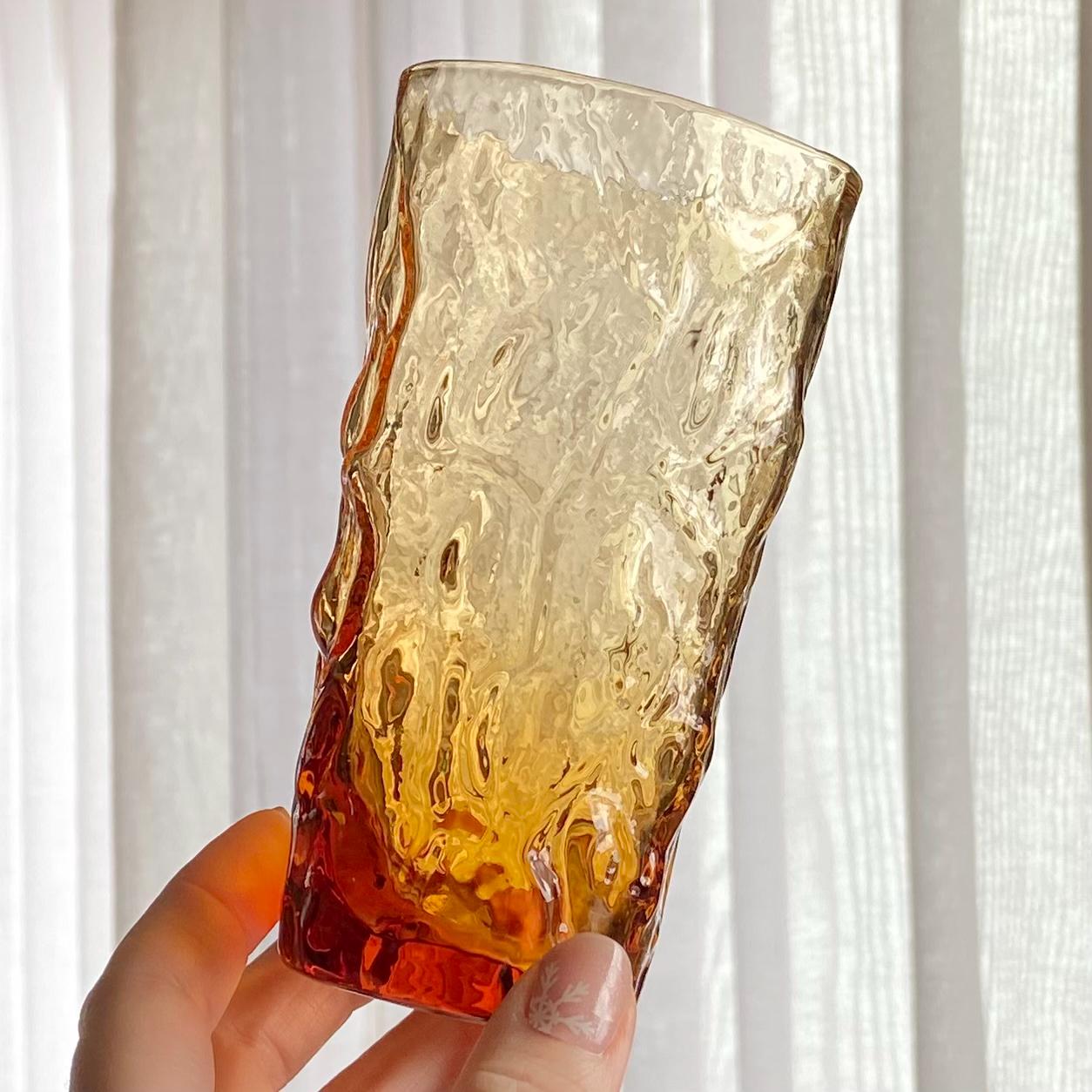 Vintage Seneca Driftwood Amber Crinkle 10 Ounce Tumbler Glasses - Set of 10