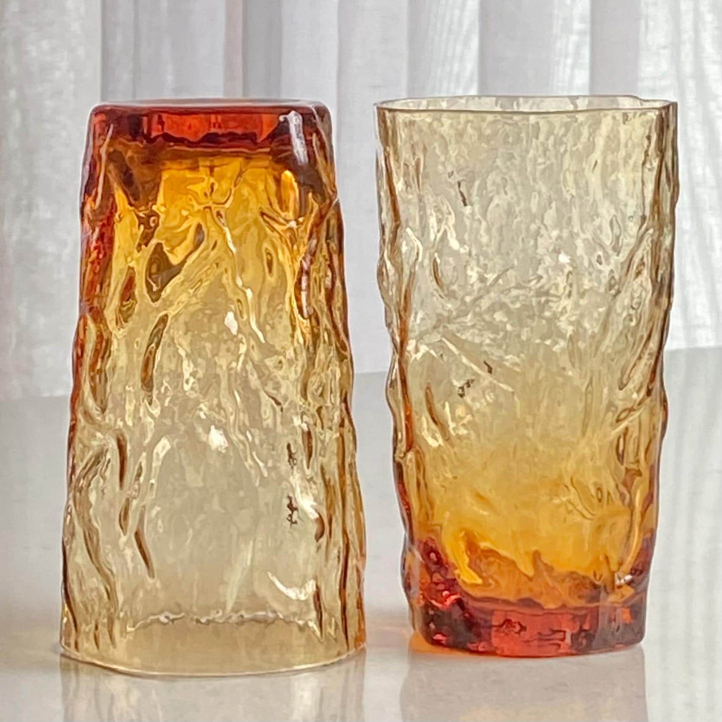 Vintage Seneca Driftwood Amber Crinkle 10 Ounce Tumbler Glasses - Set of 10