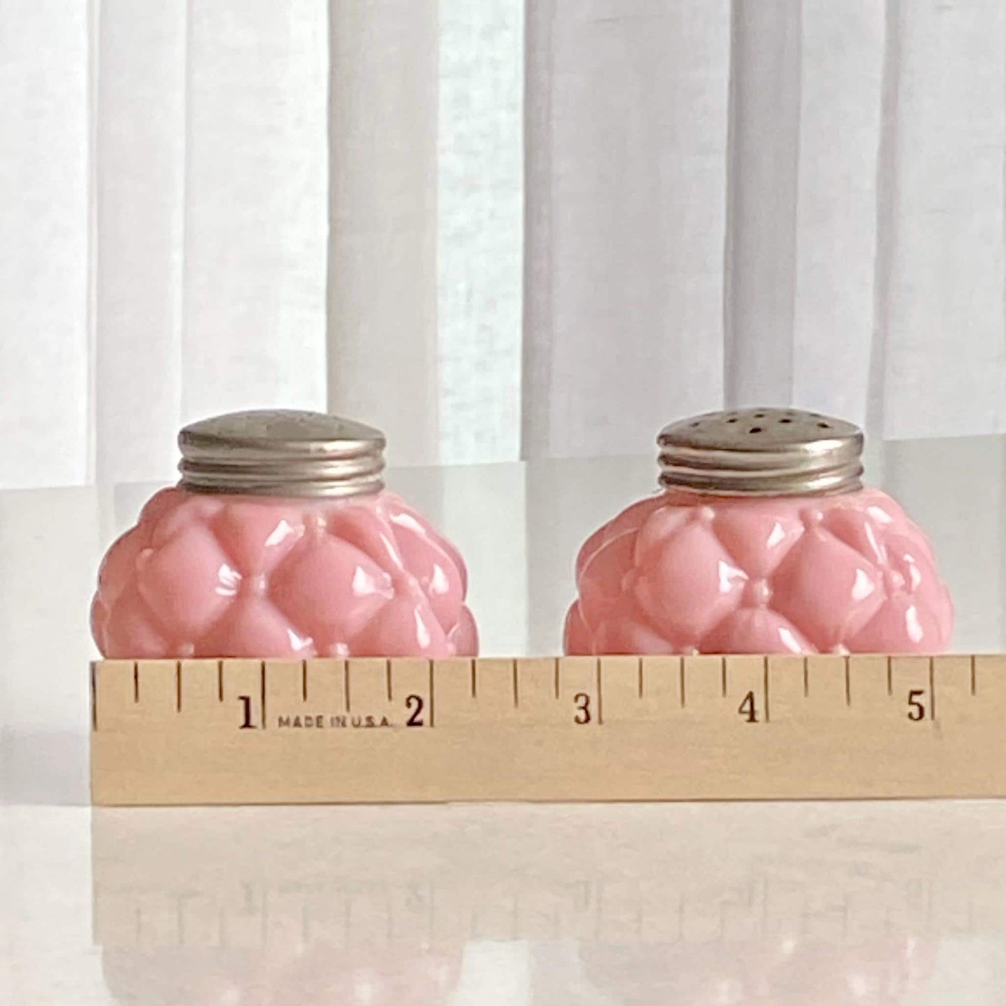 Vintage Consolidated Glass Quilted Bubble Pink Salt and Pepper Shaker Set (circa late 1800s)