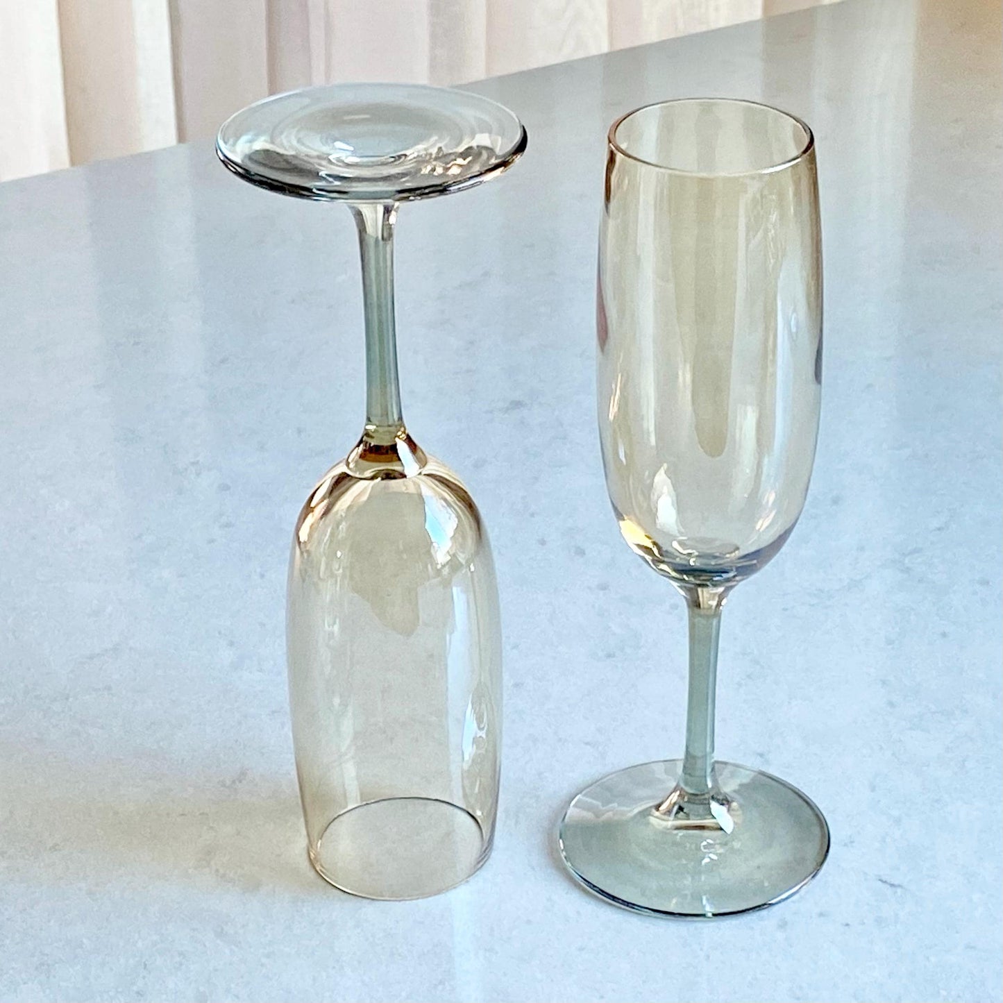 Vintage Set of 8 Champagne Flutes and Ice Bucket in Gold and Silver tones