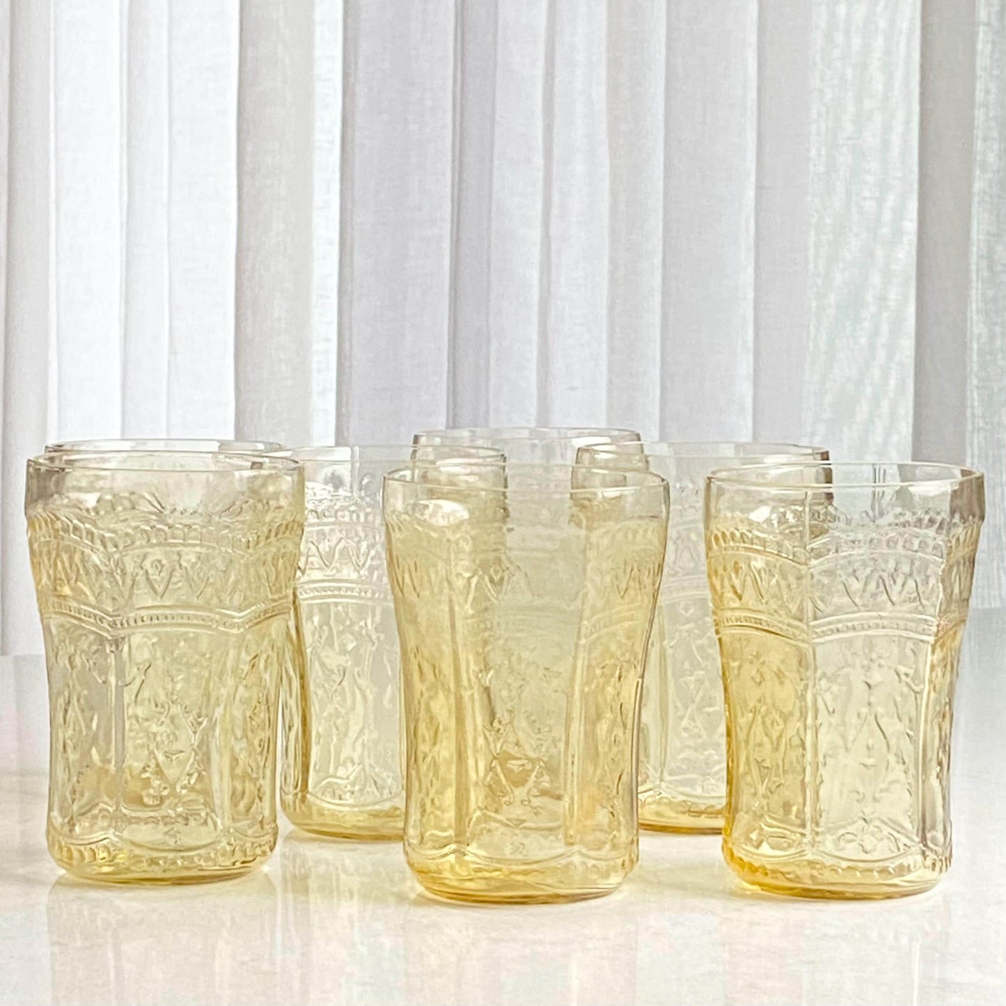 Vintage Federal Glass Patrician Amber Tumblers (circa 1933 - 1937) - Set of 7