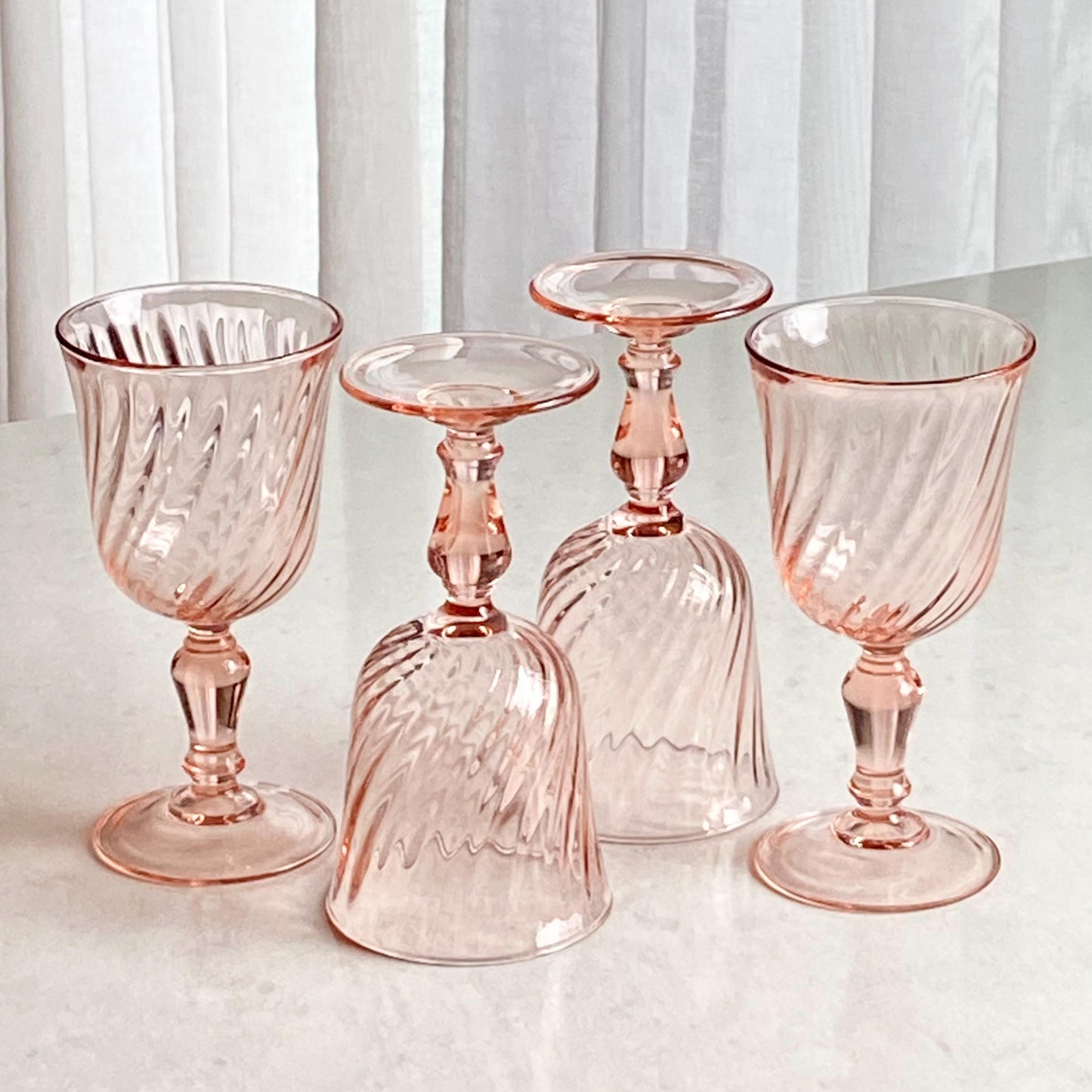 Vintage Rosaline Pink Swirl Glasses - Set of 4