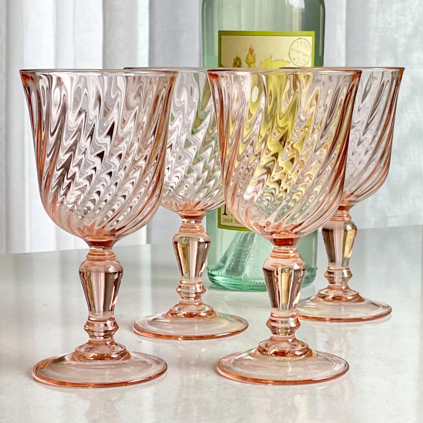 Vintage Rosaline Pink Swirl Glasses - Set of 4