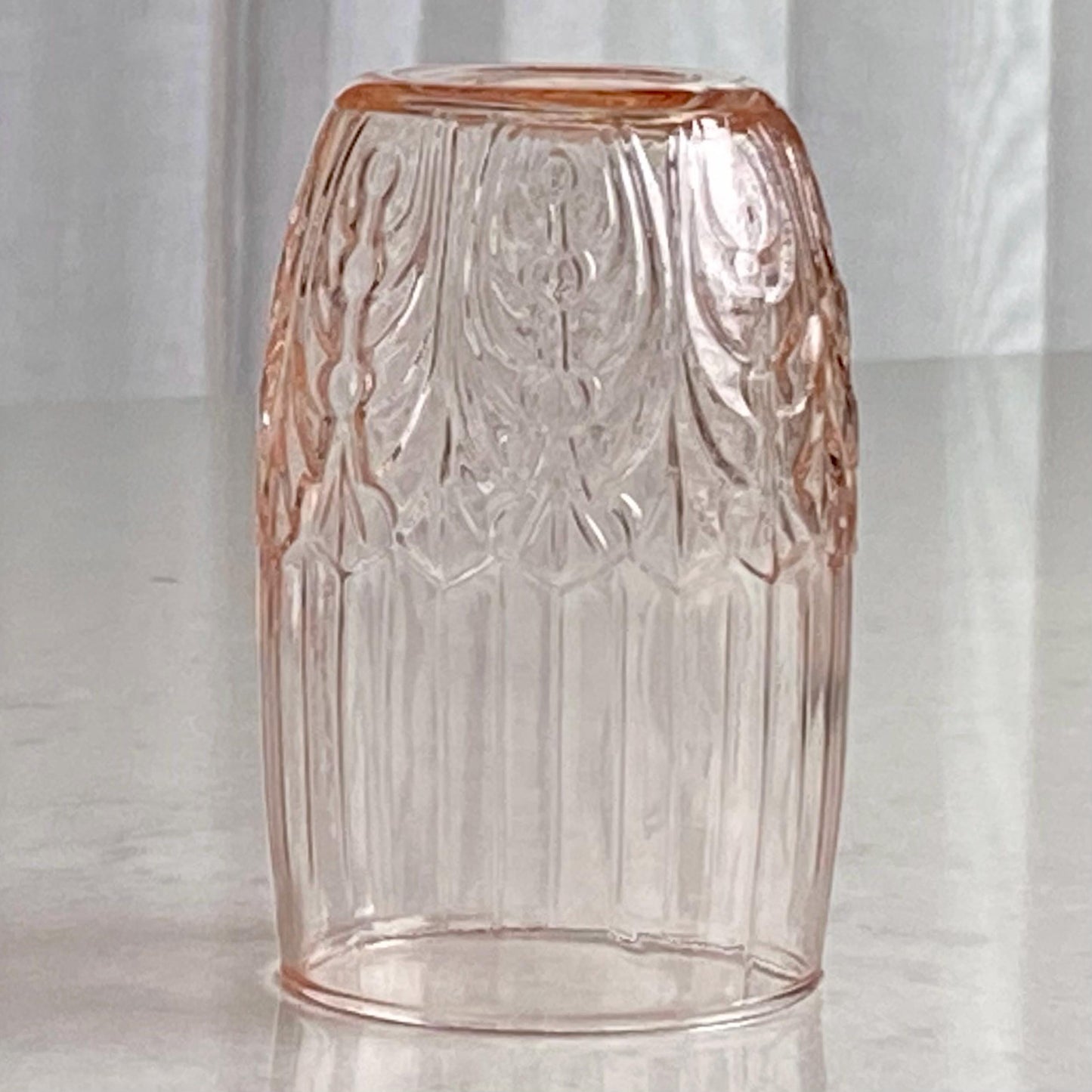 Vintage MacBeth Evans Crystal Leaf Pink Tumbler Glasses (circa 1928) - Set of 13