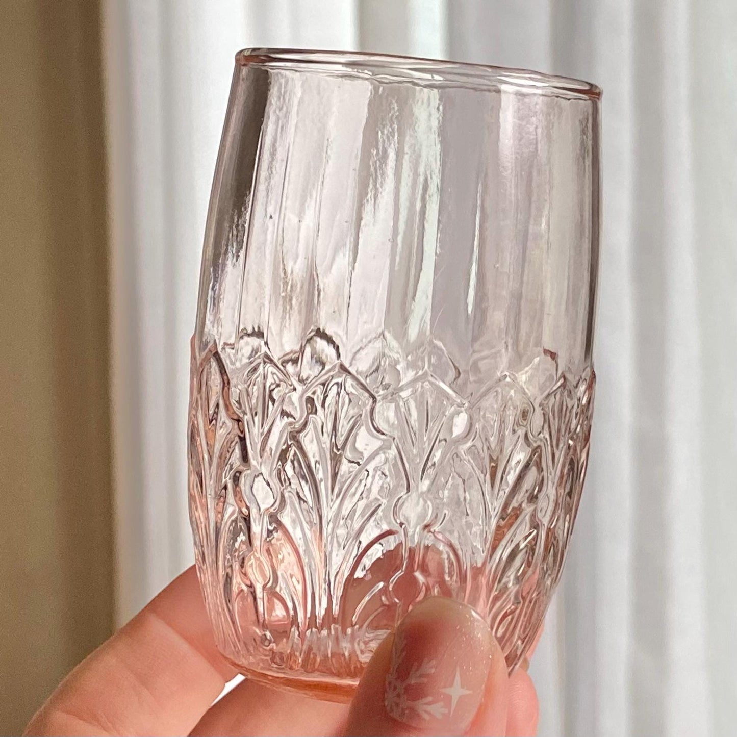 Vintage MacBeth Evans Crystal Leaf Pink Tumbler Glasses (circa 1928) - Set of 13