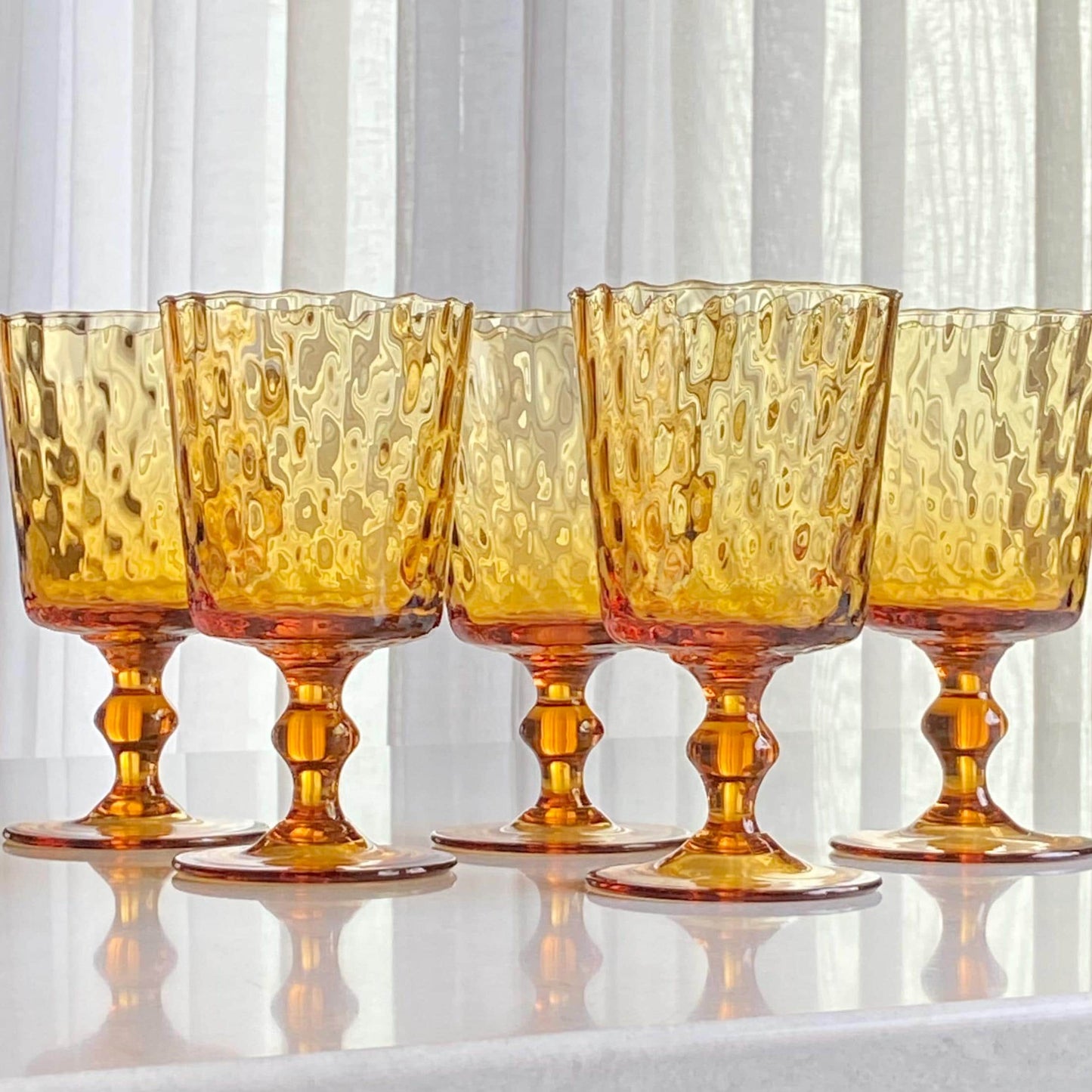 Vintage Optic Pattern Amber Glasses - Set of 5