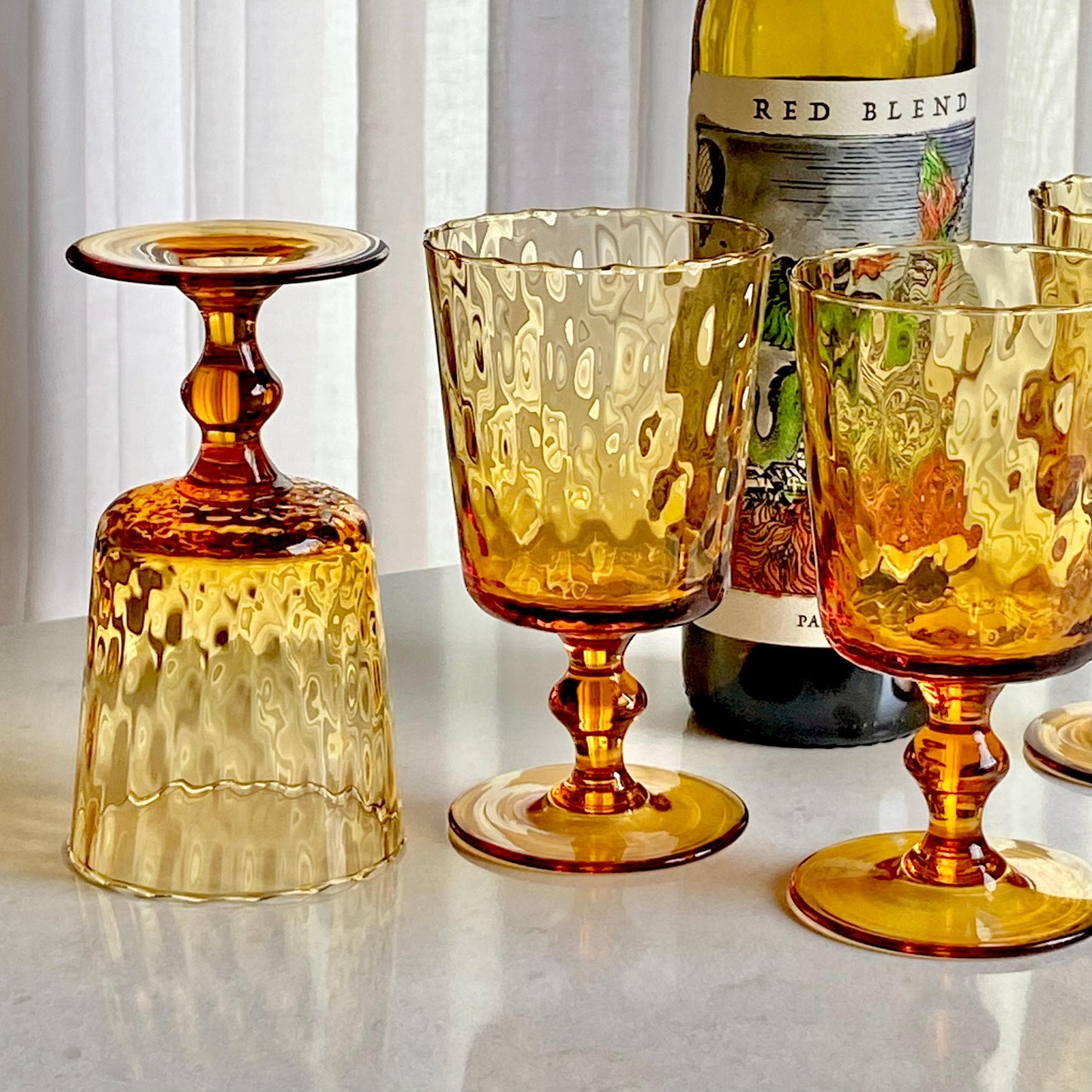 Vintage Optic Pattern Amber Glasses - Set of 5