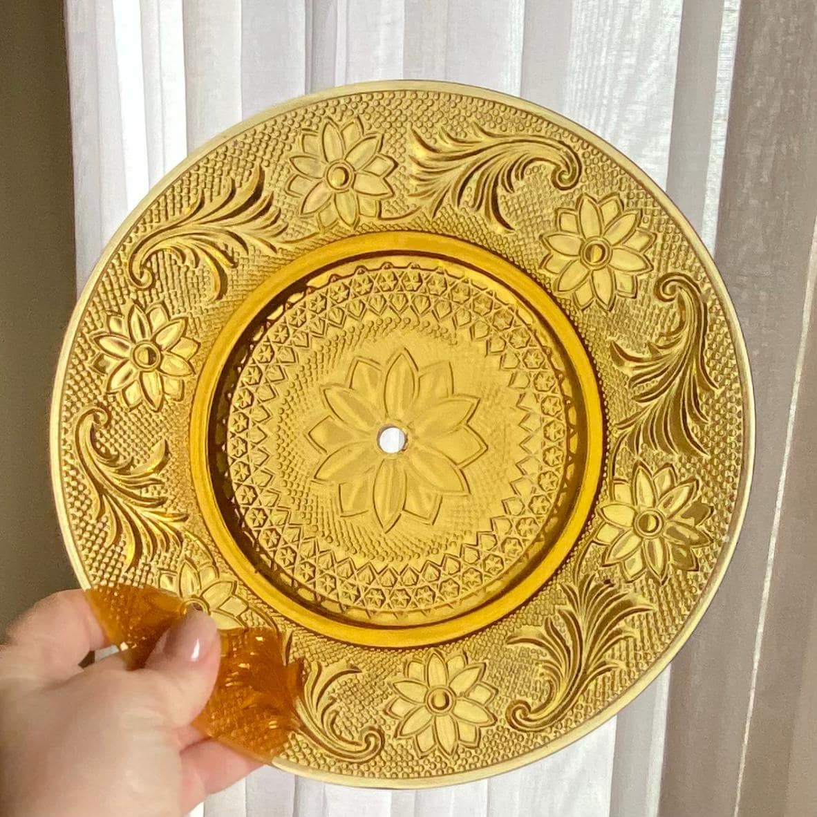 Vintage Tiara Amber Chantilly Sandwich Glass Two Tier Tidbit Tray (circa 1971 - 1989)