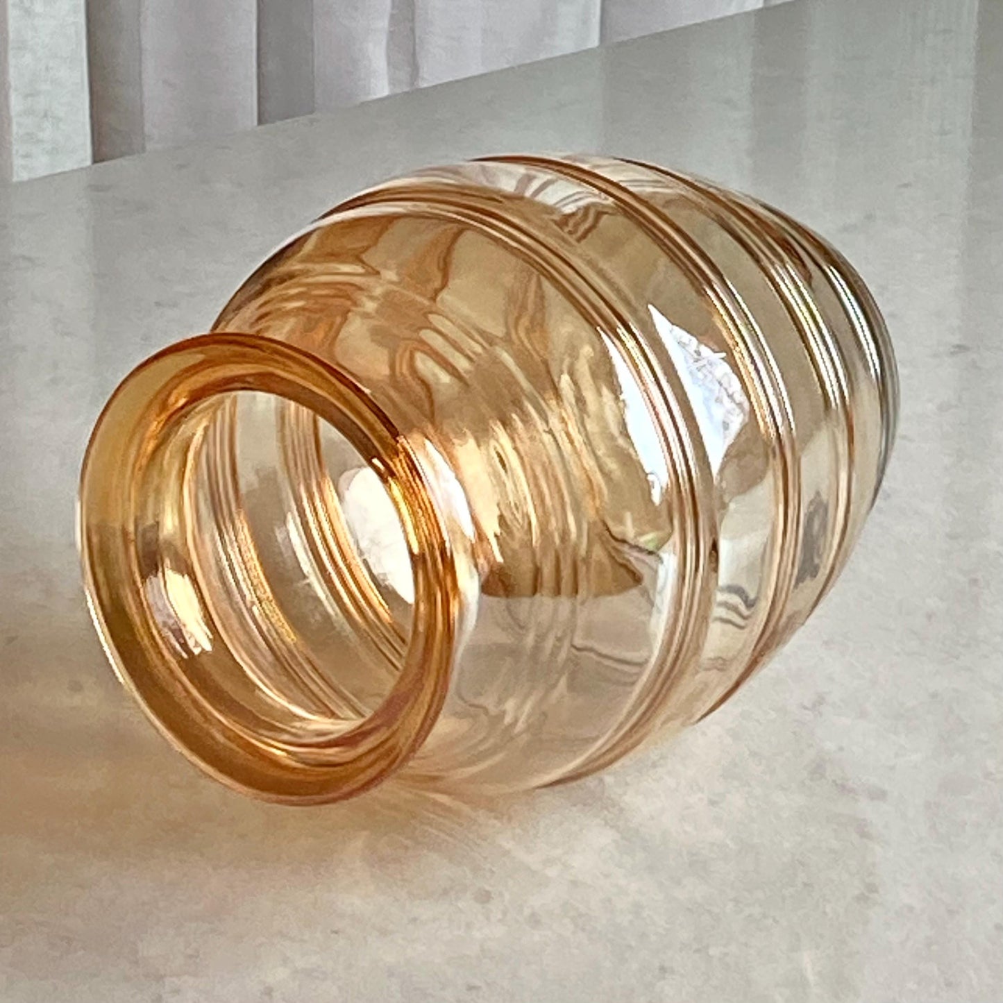 Vintage Anchor Hocking Banded Rings Light Marigold Carnival Glass Vase