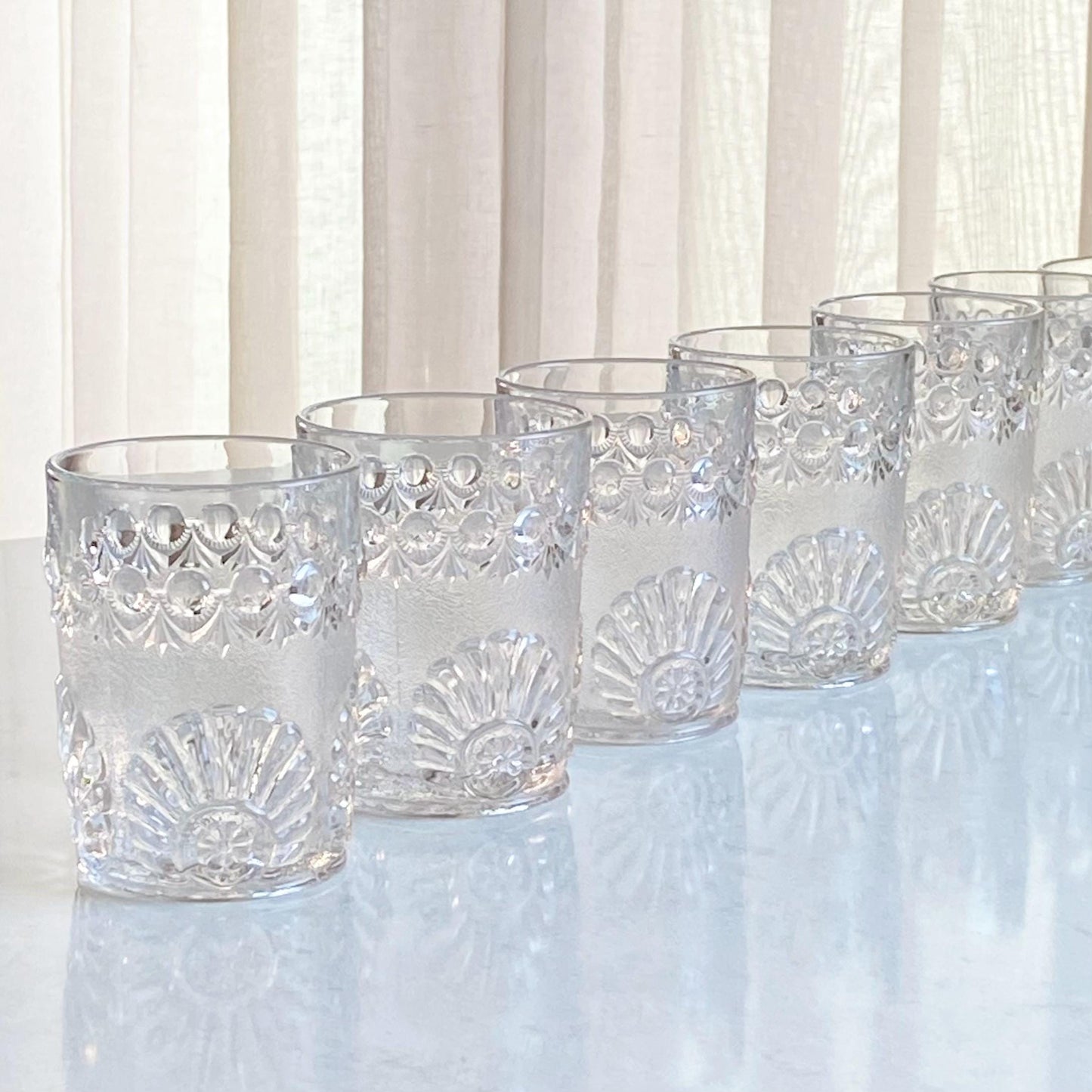 Vintage Westmoreland Shell and Jewel Stippled EAPG Tumbler Glasses - Set of 10