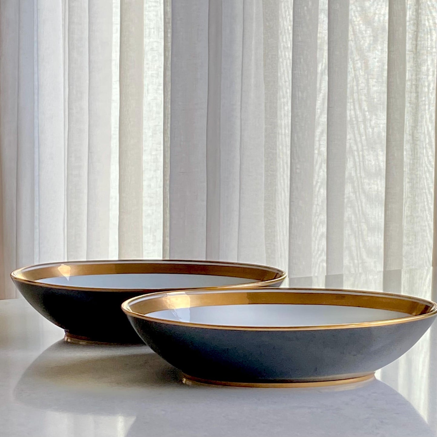 Vintage Fitz & Floyd Renaissance Black on White Oval Serving Bowls (circa 1984 - 1996) - 2 Available