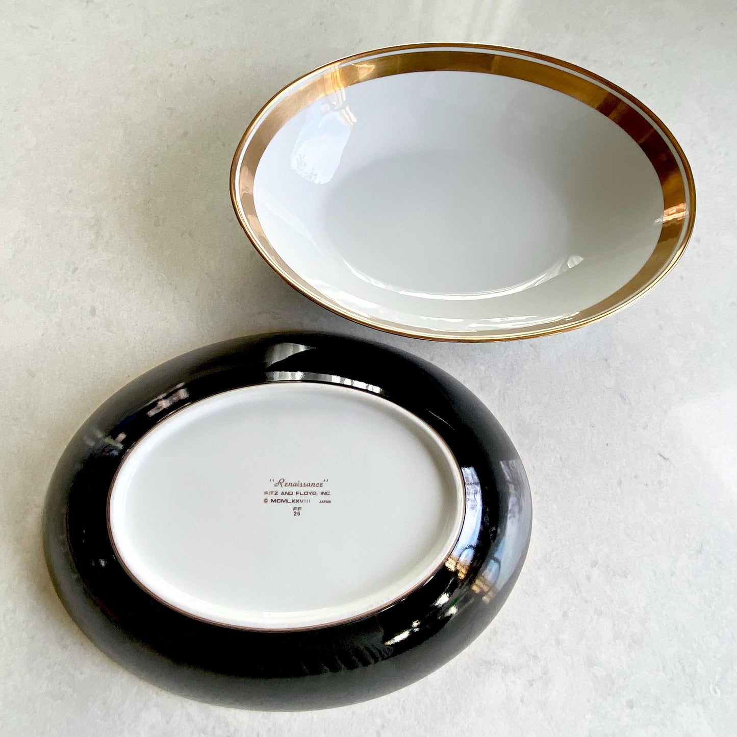 Vintage Fitz & Floyd Renaissance Black on White Oval Serving Bowls (circa 1984 - 1996) - 2 Available