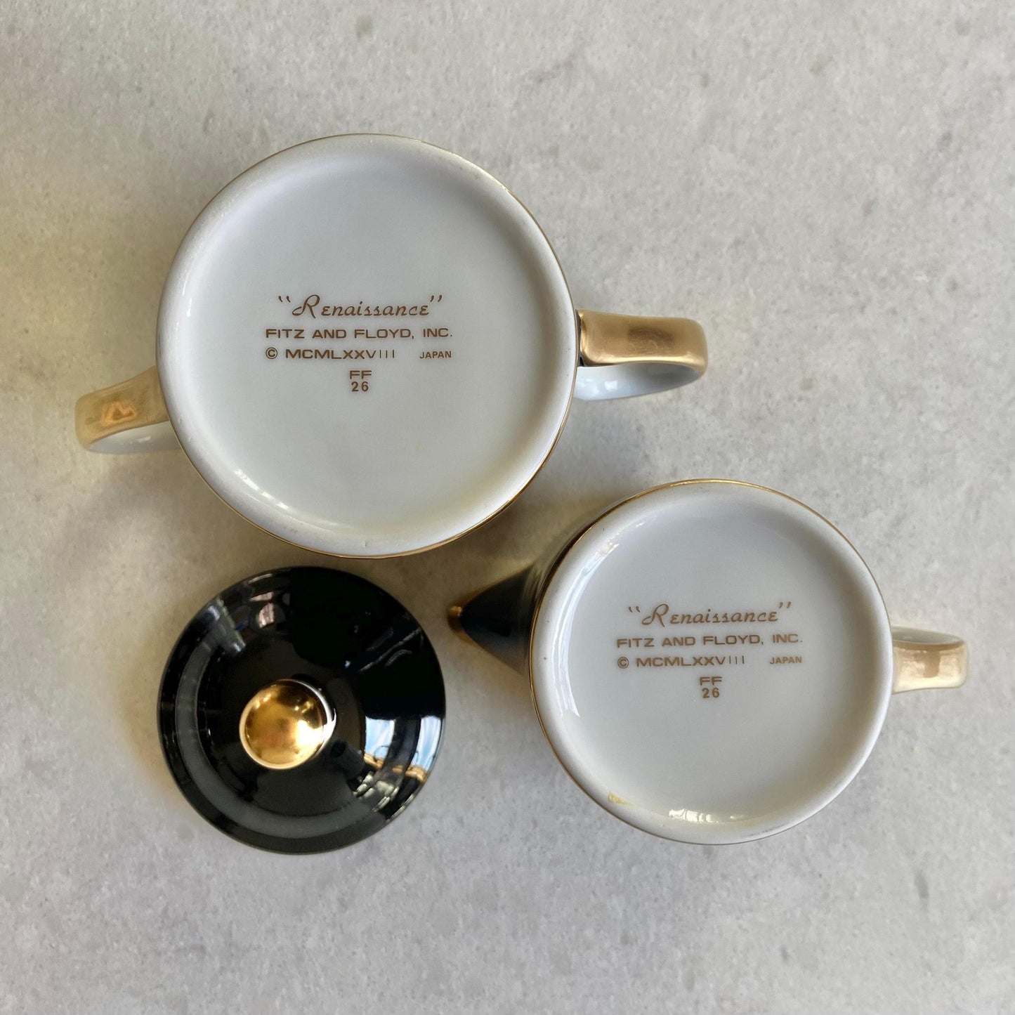 Vintage Fitz & Floyd Renaissance Black on White Sugar and Creamer Set (circa 1984 - 1996)