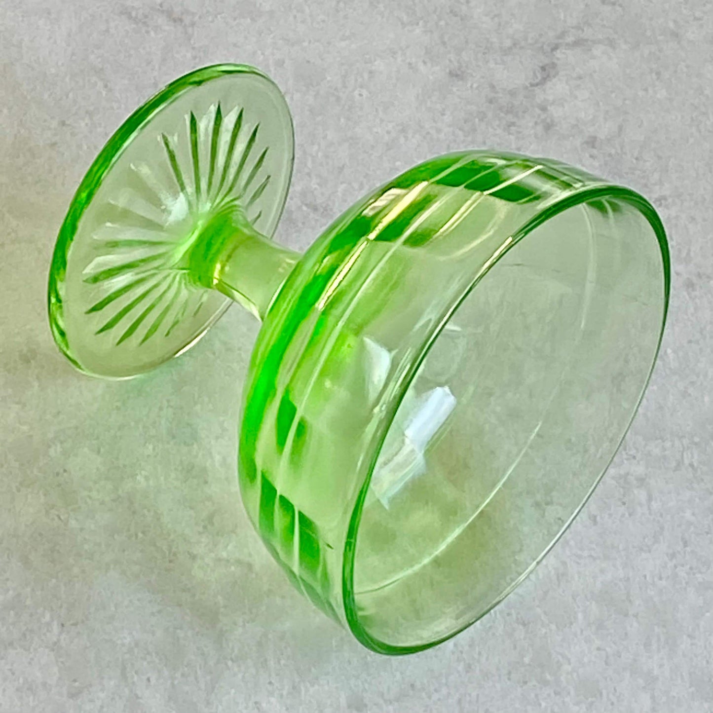 Vintage Anchor Hocking Block Optic Green Uranium Glass Coupes / Sherbets (circa 1929 - 1933) - Set of 6