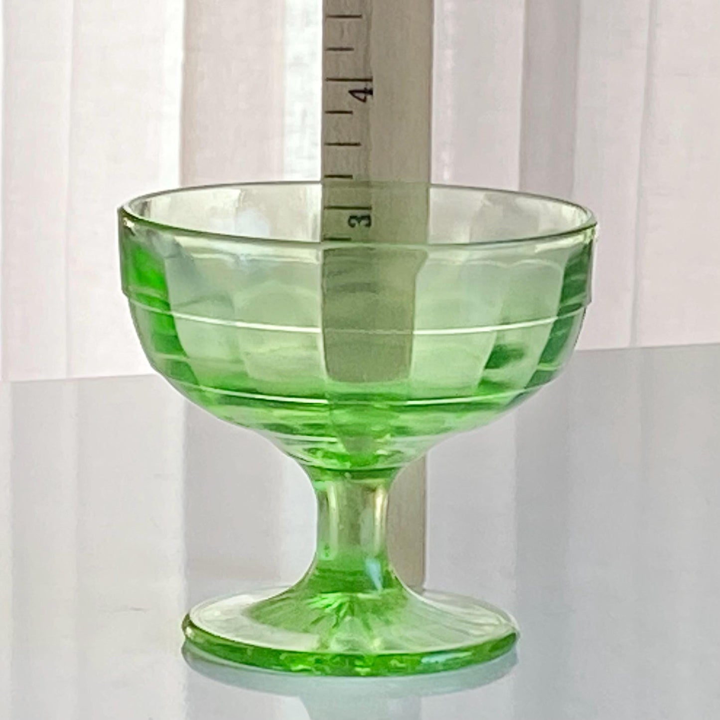 Vintage Anchor Hocking Block Optic Green Uranium Glass Coupes / Sherbets (circa 1929 - 1933) - Set of 6