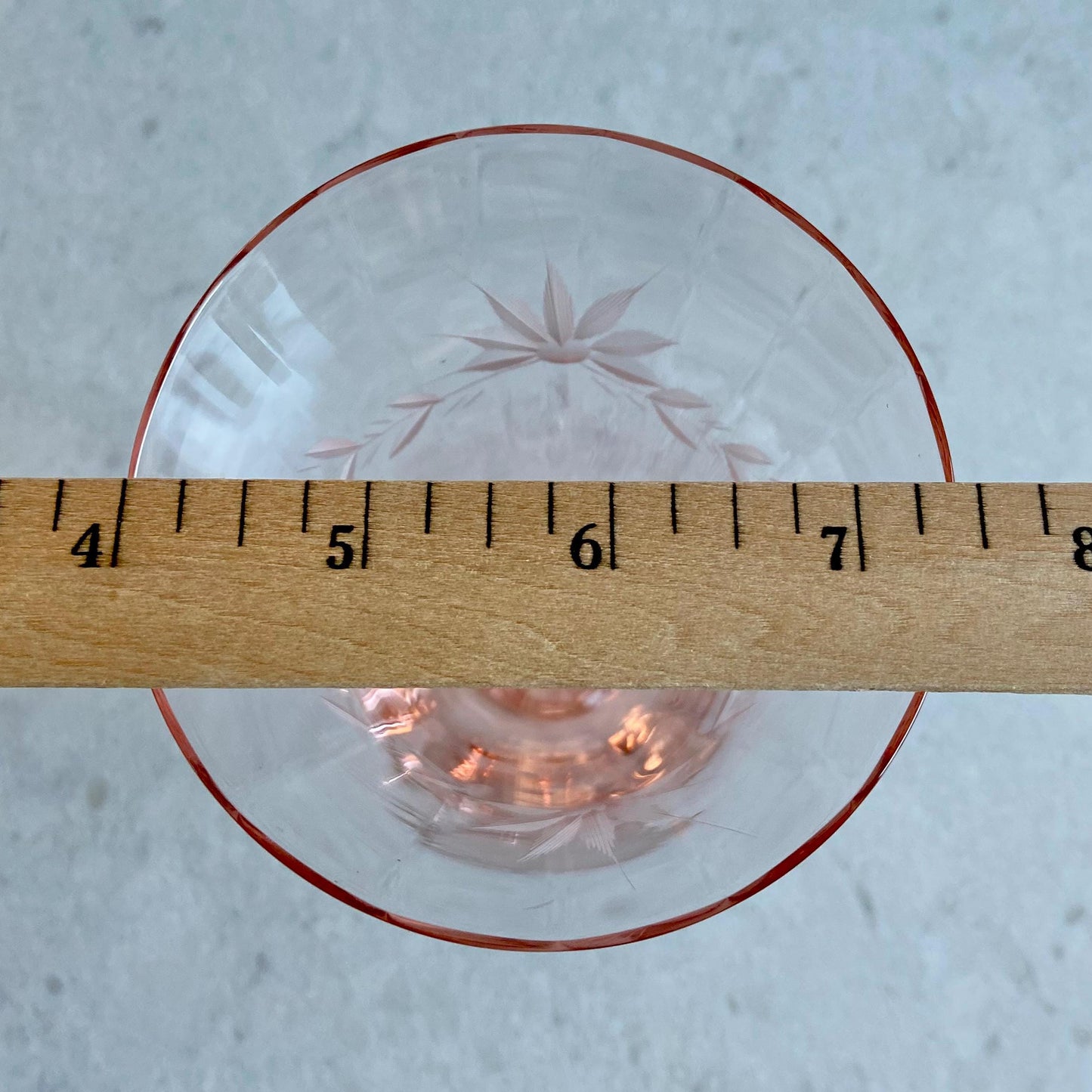 Vintage Pink Etched Optic Panel Glasses - Set of 7