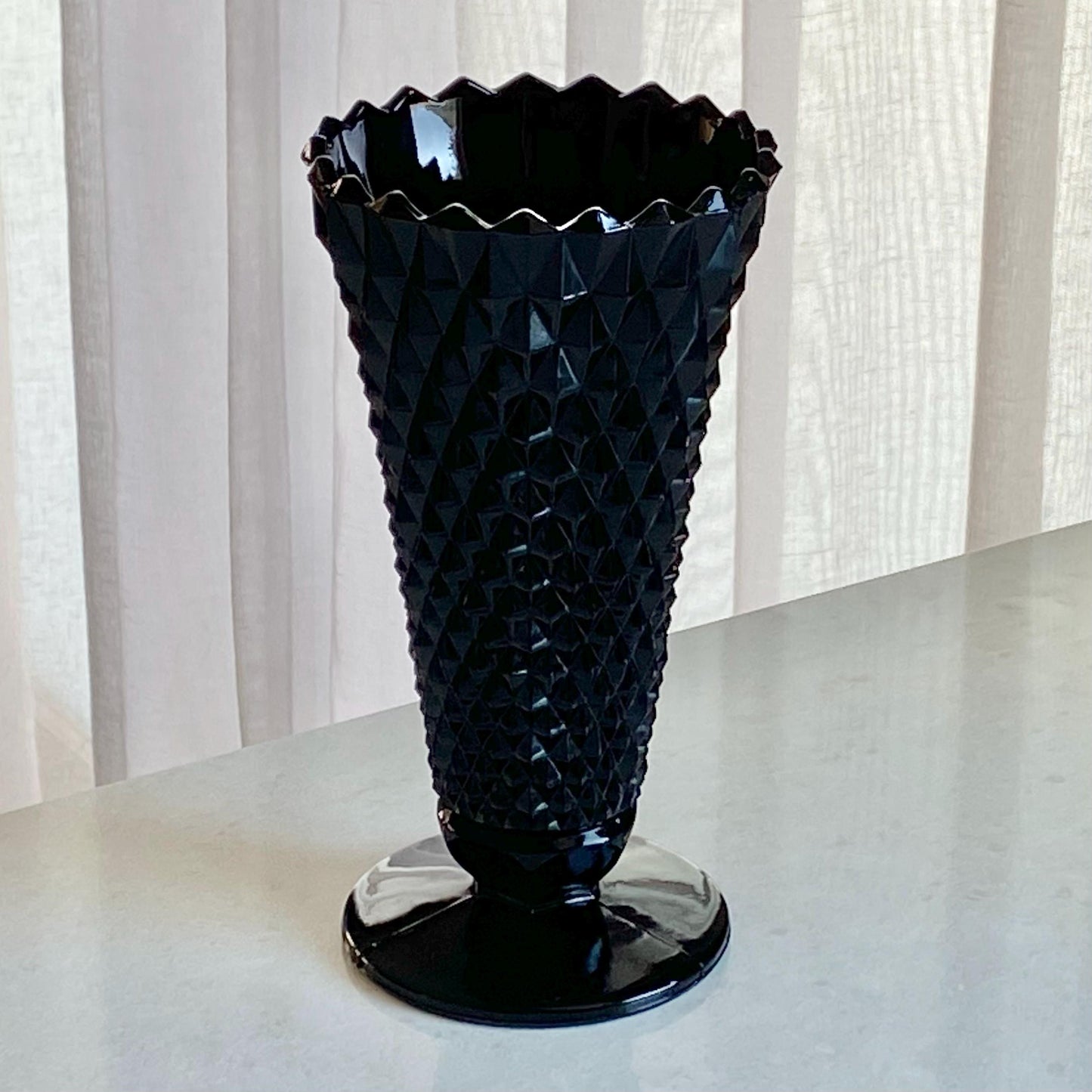 Vintage Indiana Glass Tiara Exclusives Cameo Black Diamond Point Vase