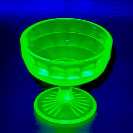 Vintage Anchor Hocking Block Optic Green Uranium Glass Coupes / Sherbets (circa 1929 - 1933) - Set of 6