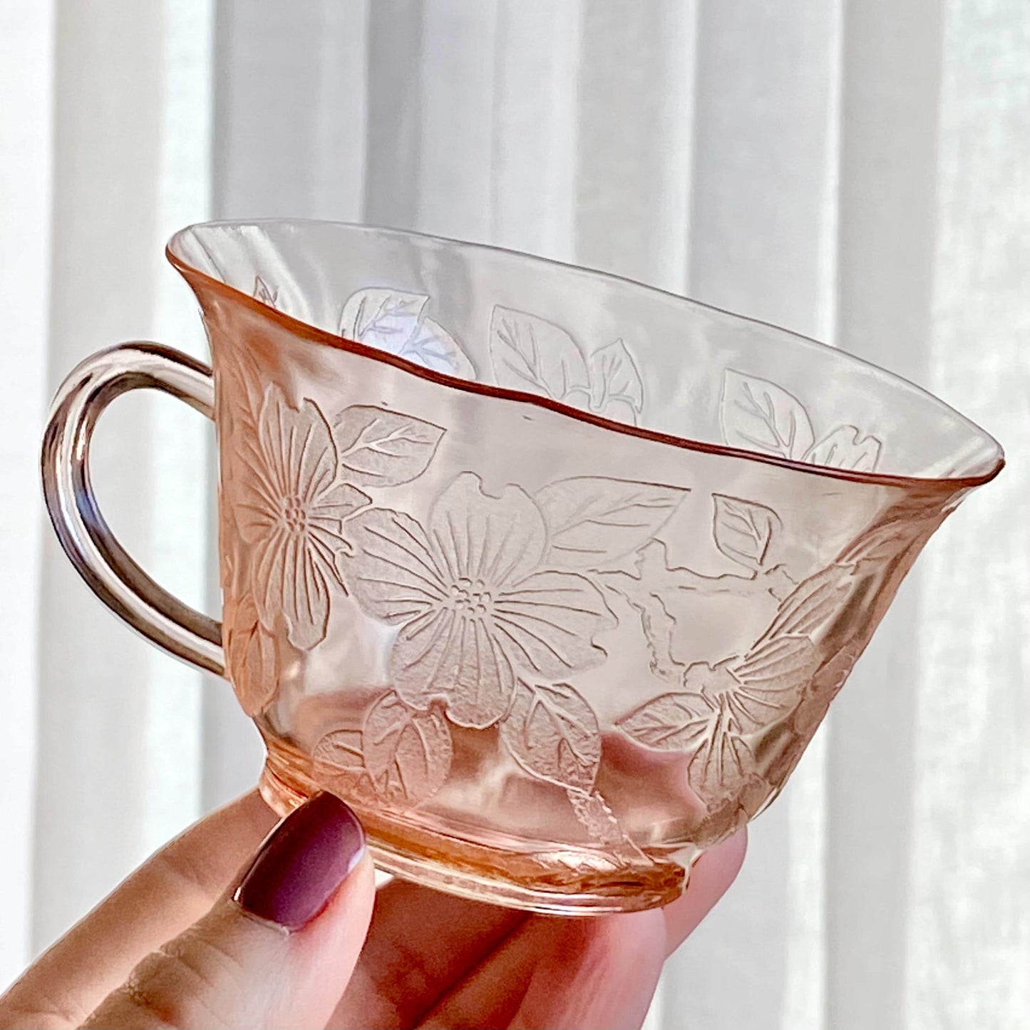 Vintage MacBeth Evans Dogwood Pink Cups and Saucers (circa 1930 - 1934) - 5 Sets, 10 pieces total