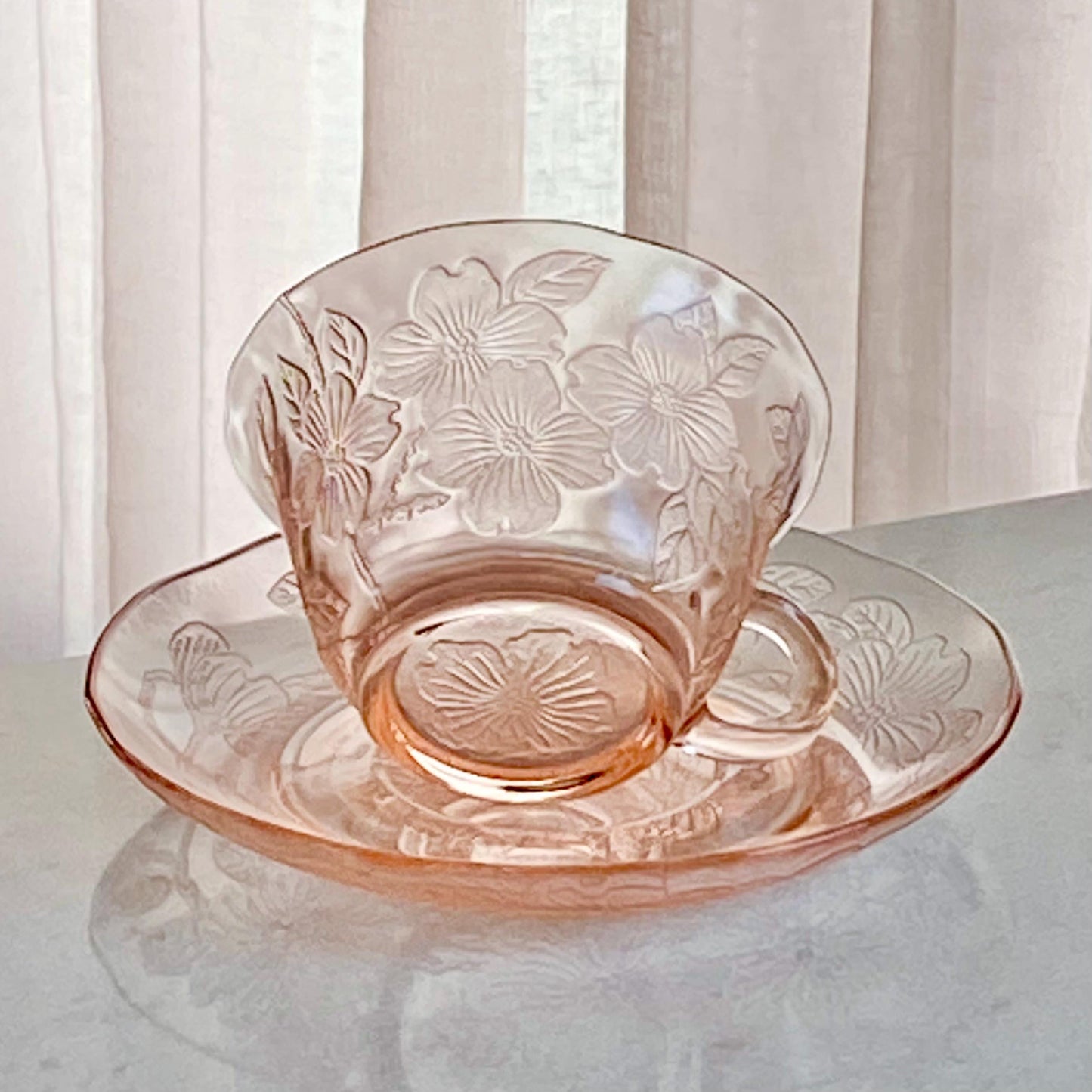 Vintage MacBeth Evans Dogwood Pink Cups and Saucers (circa 1930 - 1934) - 5 Sets, 10 pieces total