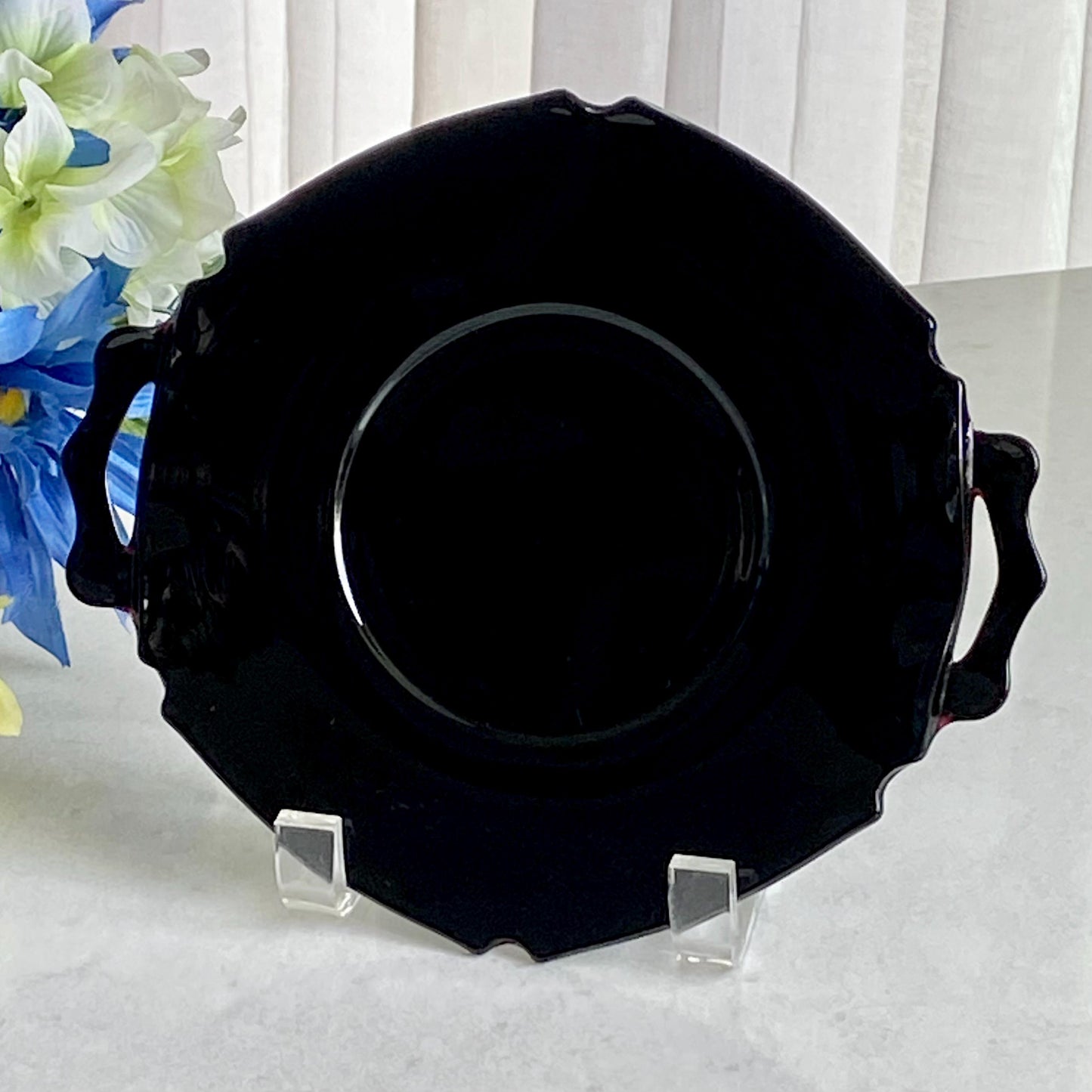 Vintage L.E. Smith Mt. Pleasant Black Amethyst Tri-Foot Bowl and Underplate