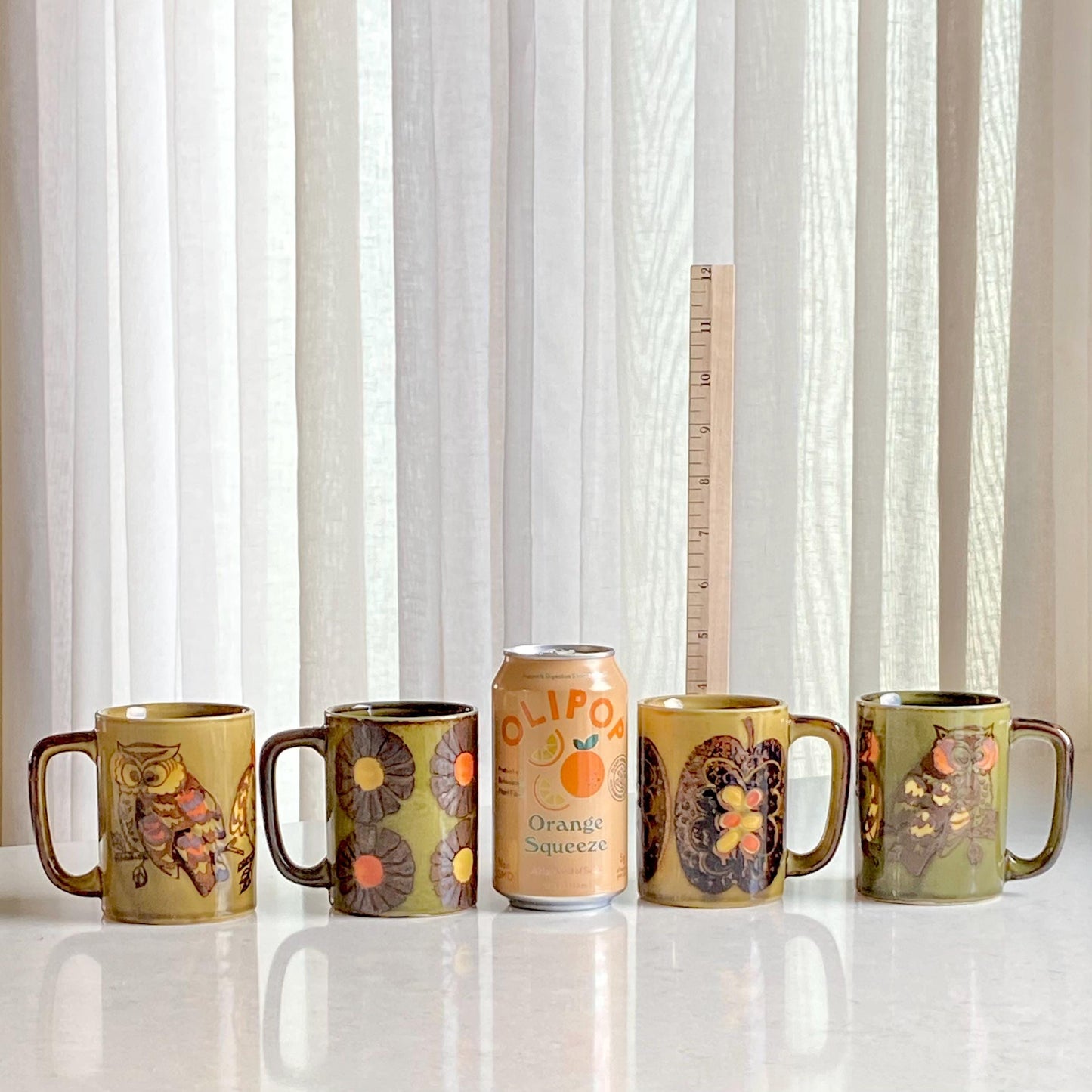 Vintage Otagiri Owl, Flower and Apple Mugs - Set of 4