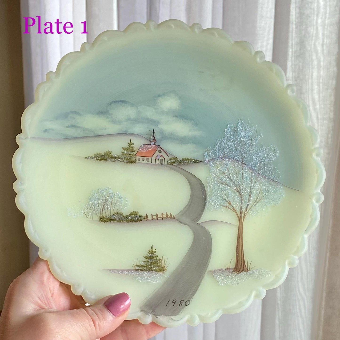 Vintage Fenton Hand Painted Custard Glass Plates (circa 1980) - 2 Available