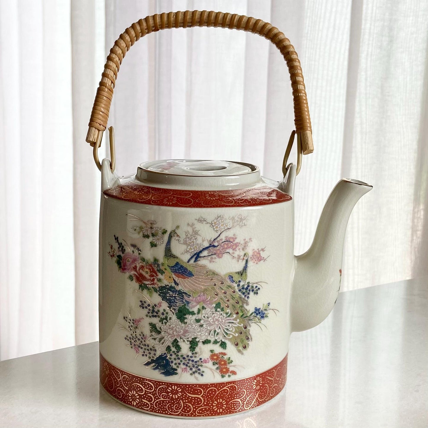 Vintage Satsuma Tea Set including Pot with lid, 4 Cups, and Tea Box with lid