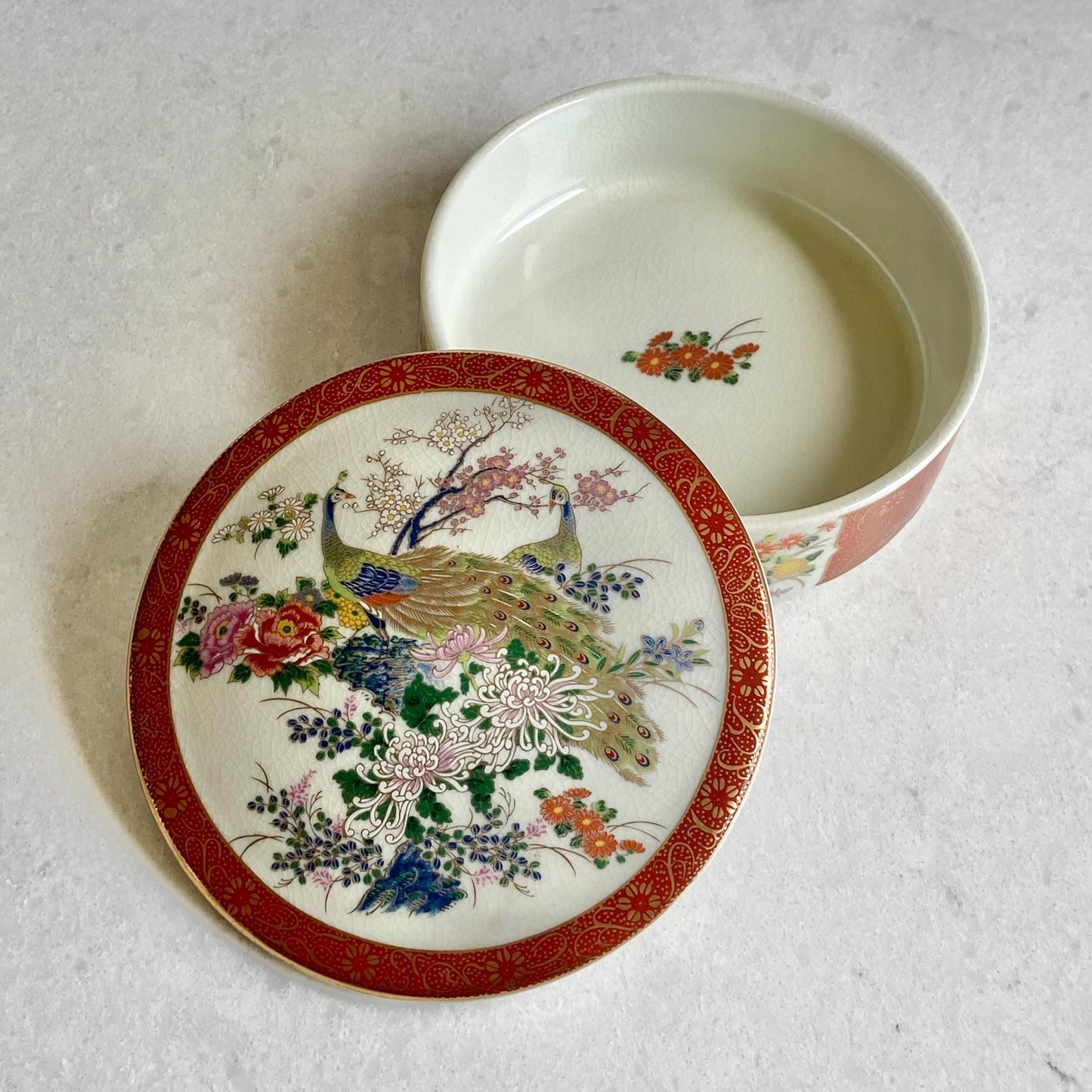 Vintage Satsuma Tea Set including Pot with lid, 4 Cups, and Tea Box with lid