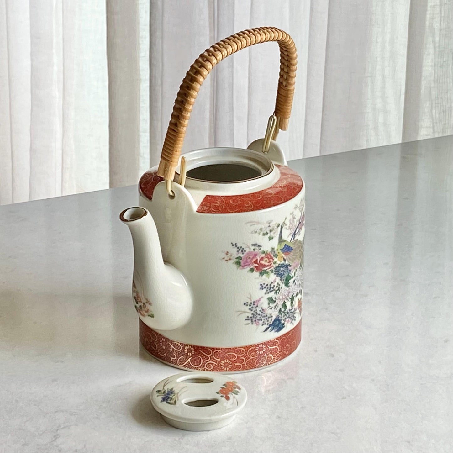 Vintage Satsuma Tea Set including Pot with lid, 4 Cups, and Tea Box with lid