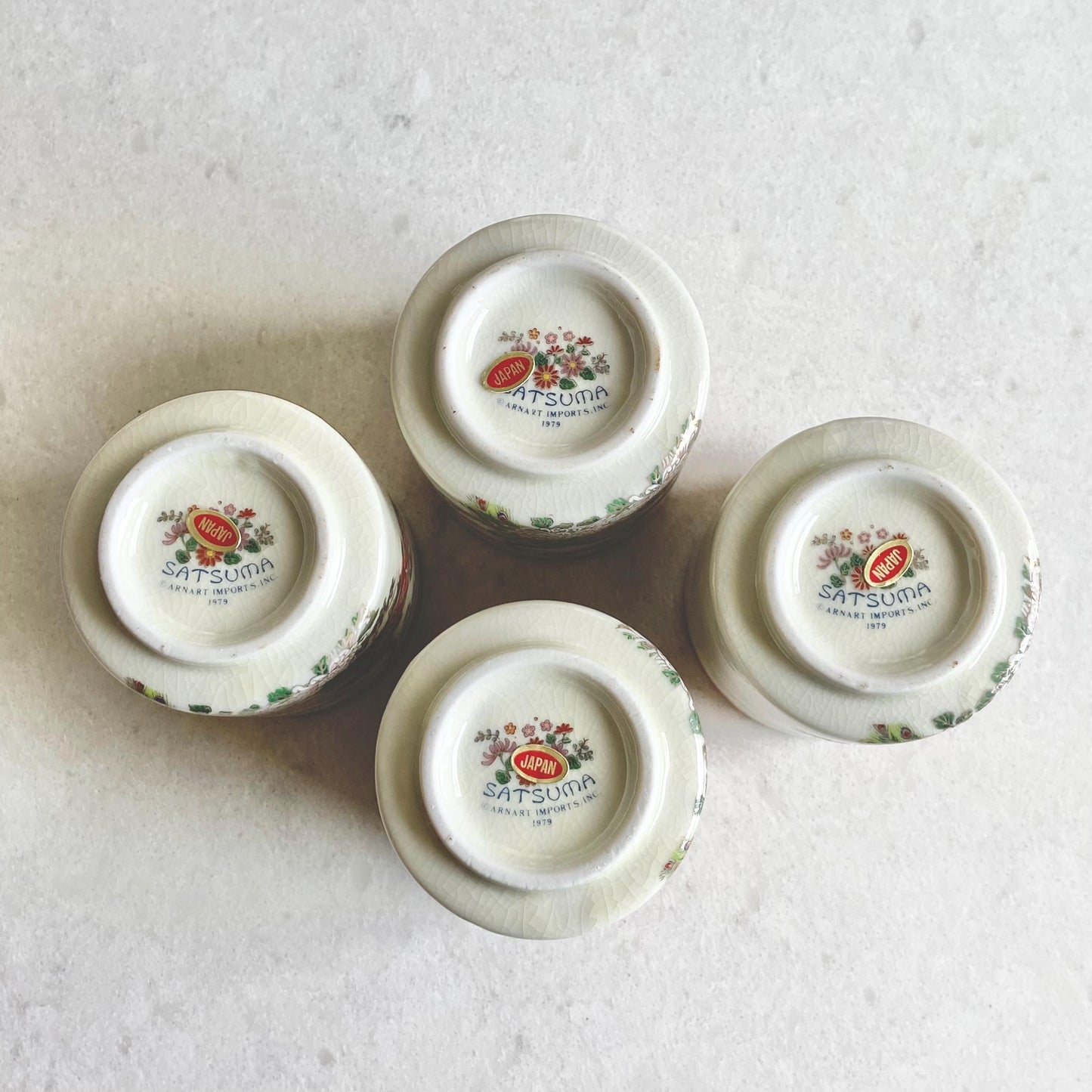 Vintage Satsuma Tea Set including Pot with lid, 4 Cups, and Tea Box with lid