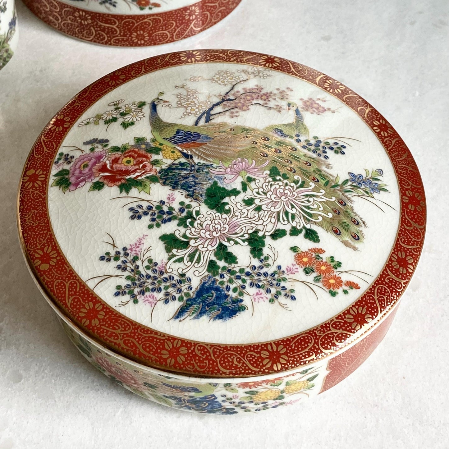Vintage Satsuma Tea Set including Pot with lid, 4 Cups, and Tea Box with lid
